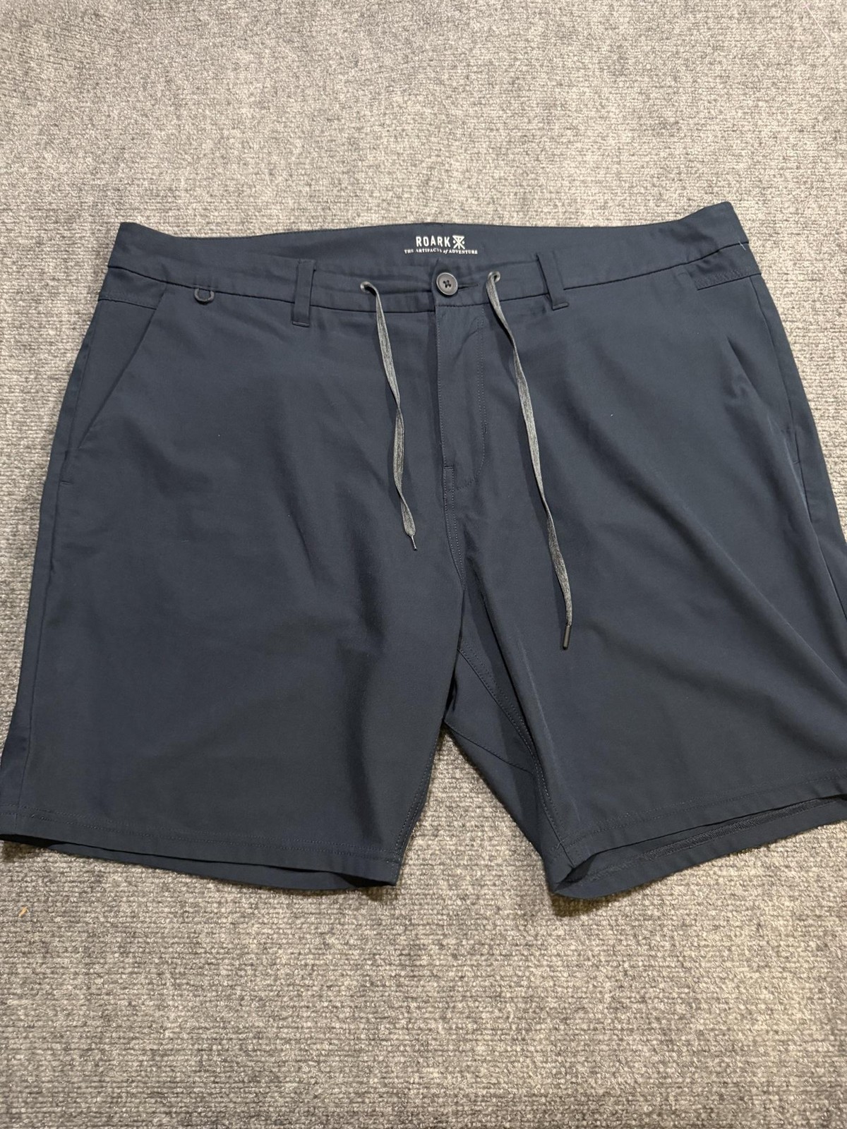 Roark Shorts Mens 34 Blue Stretch Chino Drawstring Zip Pockets 8 Inseam Travel