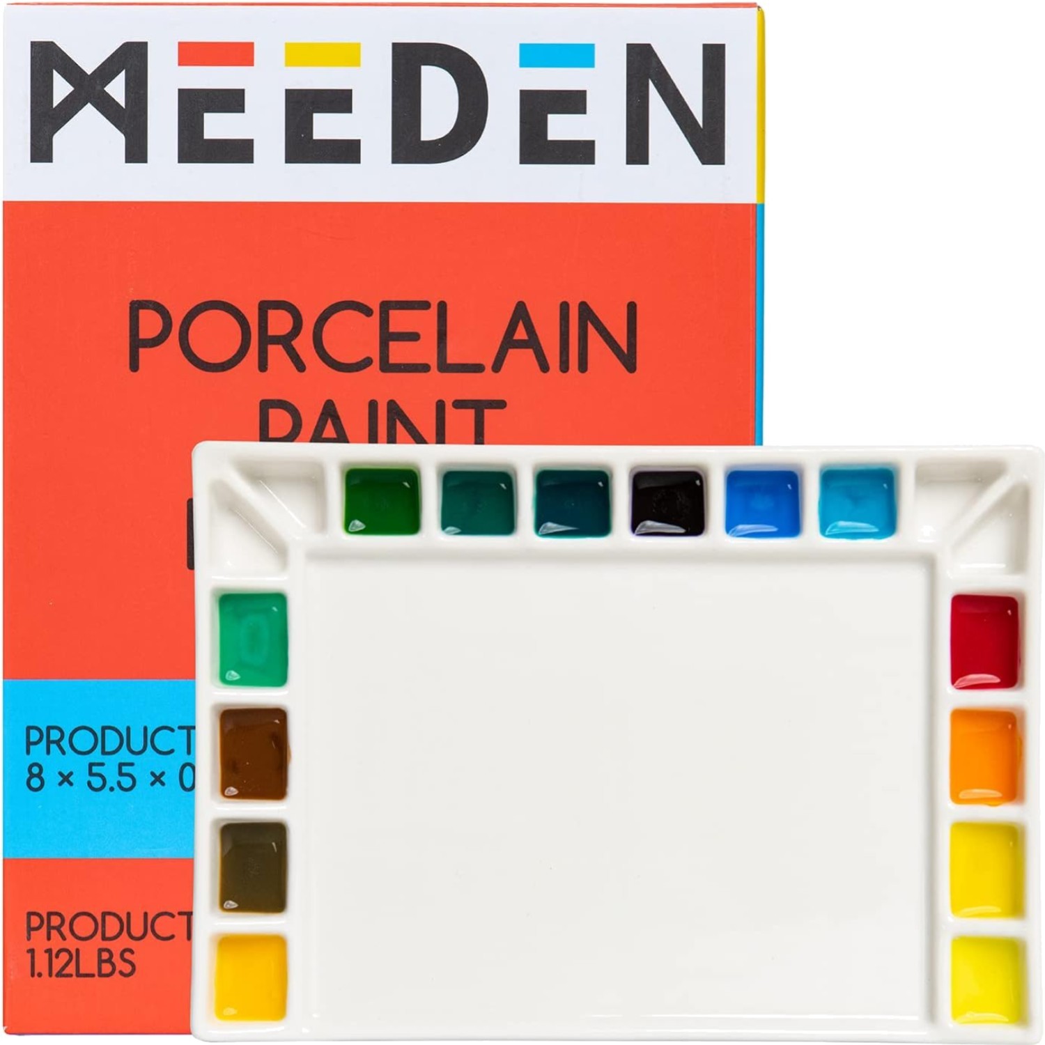 MEEDEN Large 18-Well Ceramic Watercolor Palette with Lid, Palette, White
