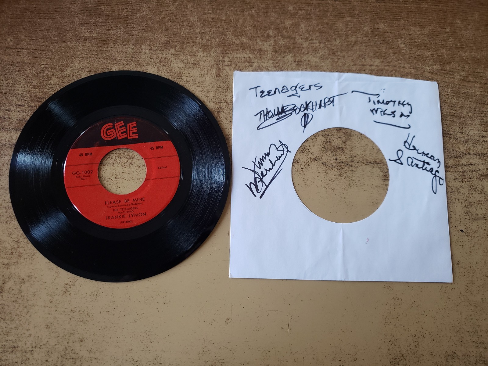 GUARANTEED ALL 4 TEENAGERS SIGNED 1950s VG+ frankie lymon Why Do Fools Fall 45