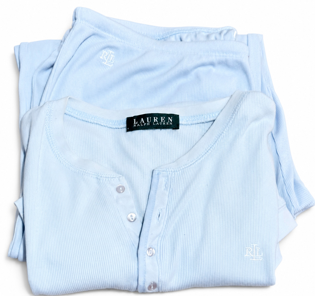 Vintage Ralph Lauren 2 Pc Pajama Set Women\'s Baby Blue S/M See Measurements
