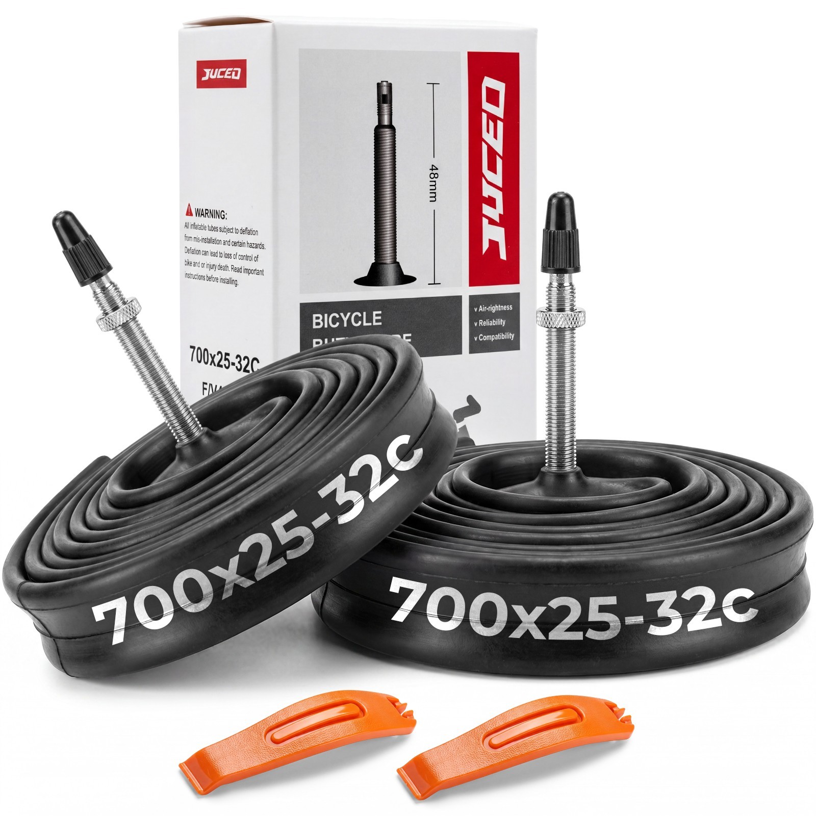 2PCS 700C Heavy Duty Bike Tubes 700x25C/32C 48mm Bicycle Tubes Butyl Rubber