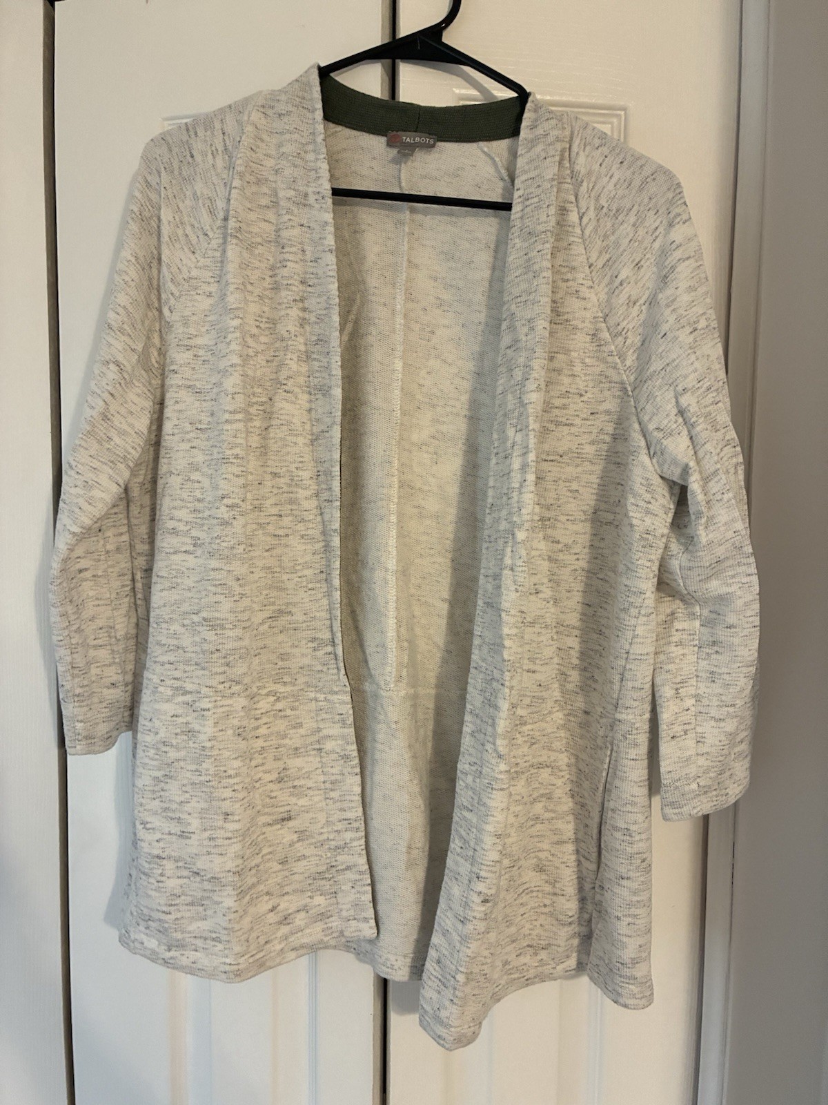Talbots Heathered Cream Cardigan 3/4 Sleeve Large