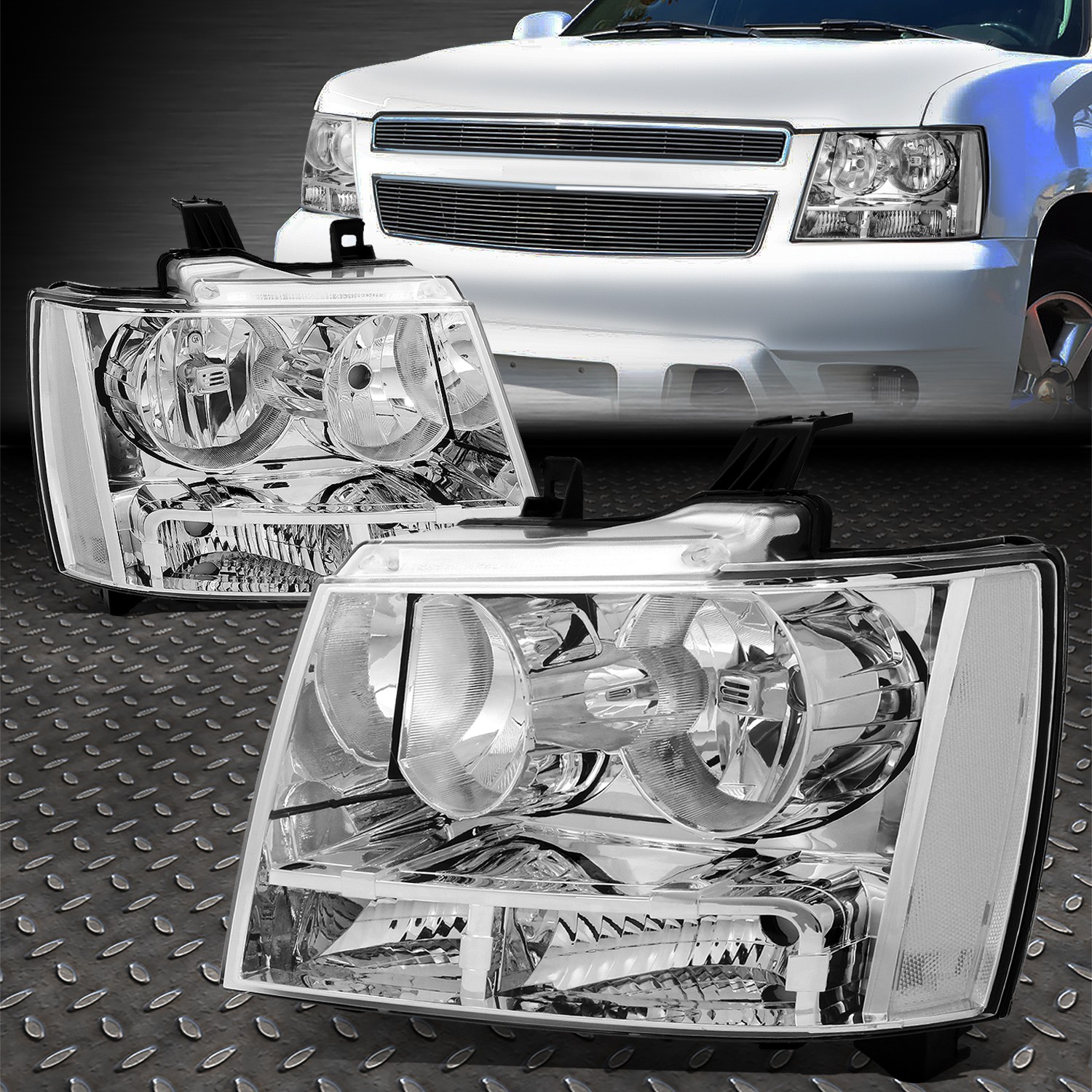 FOR 07-14 CHEVY TAHOE SUBURBAN CHROME HOUSING CLEAR CORNER HEADLIGHT HEAD LAMPS FOR 07-14 CHEVY TAHOE SUBURBAN CHROME HOUSING CLEAR CORNER HEADLIGHT HEAD LAMPS