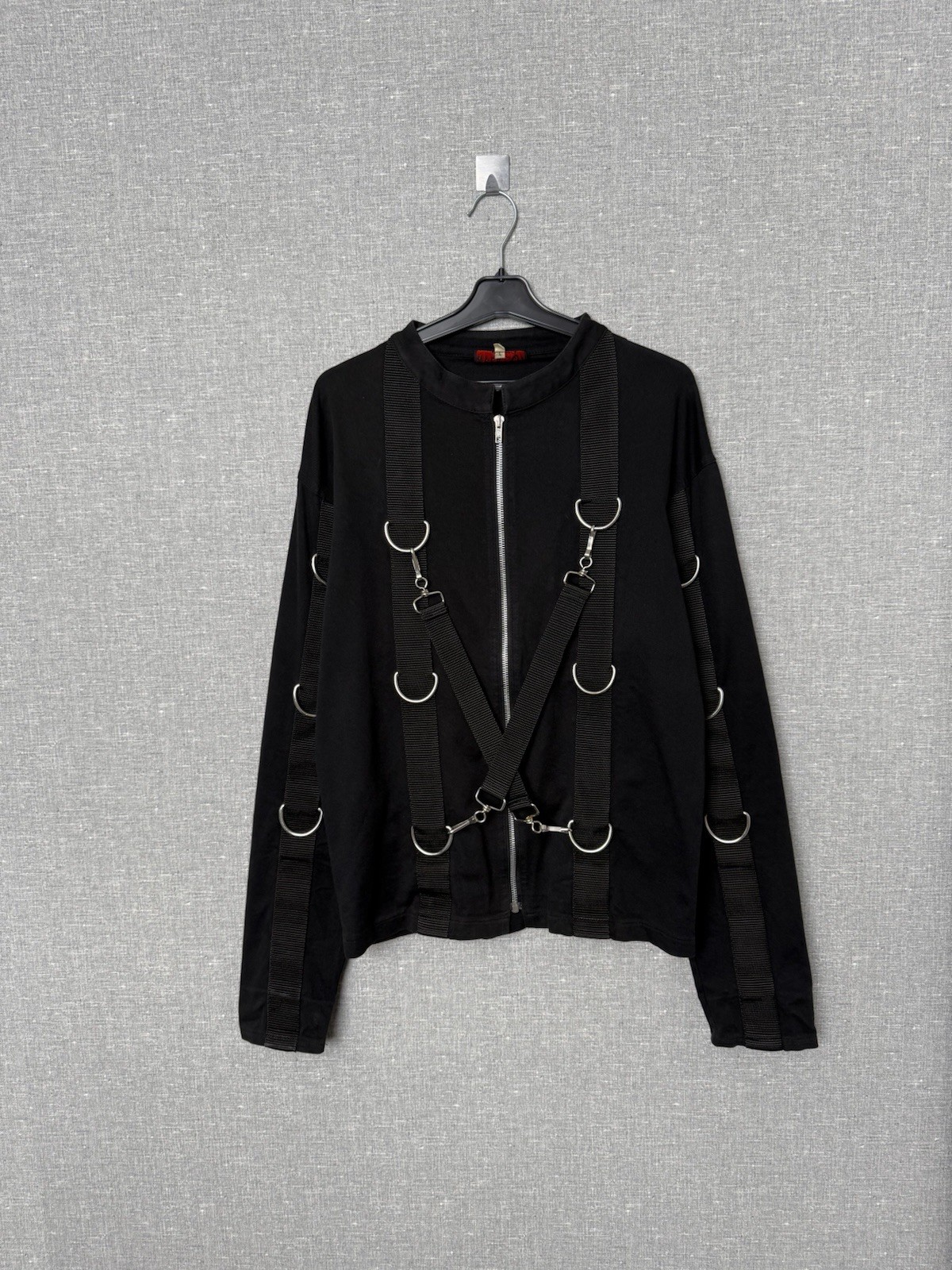 ADERLASS Gothic Strap Harness Black Denim Jacket With D-Rings & Zipper Size L