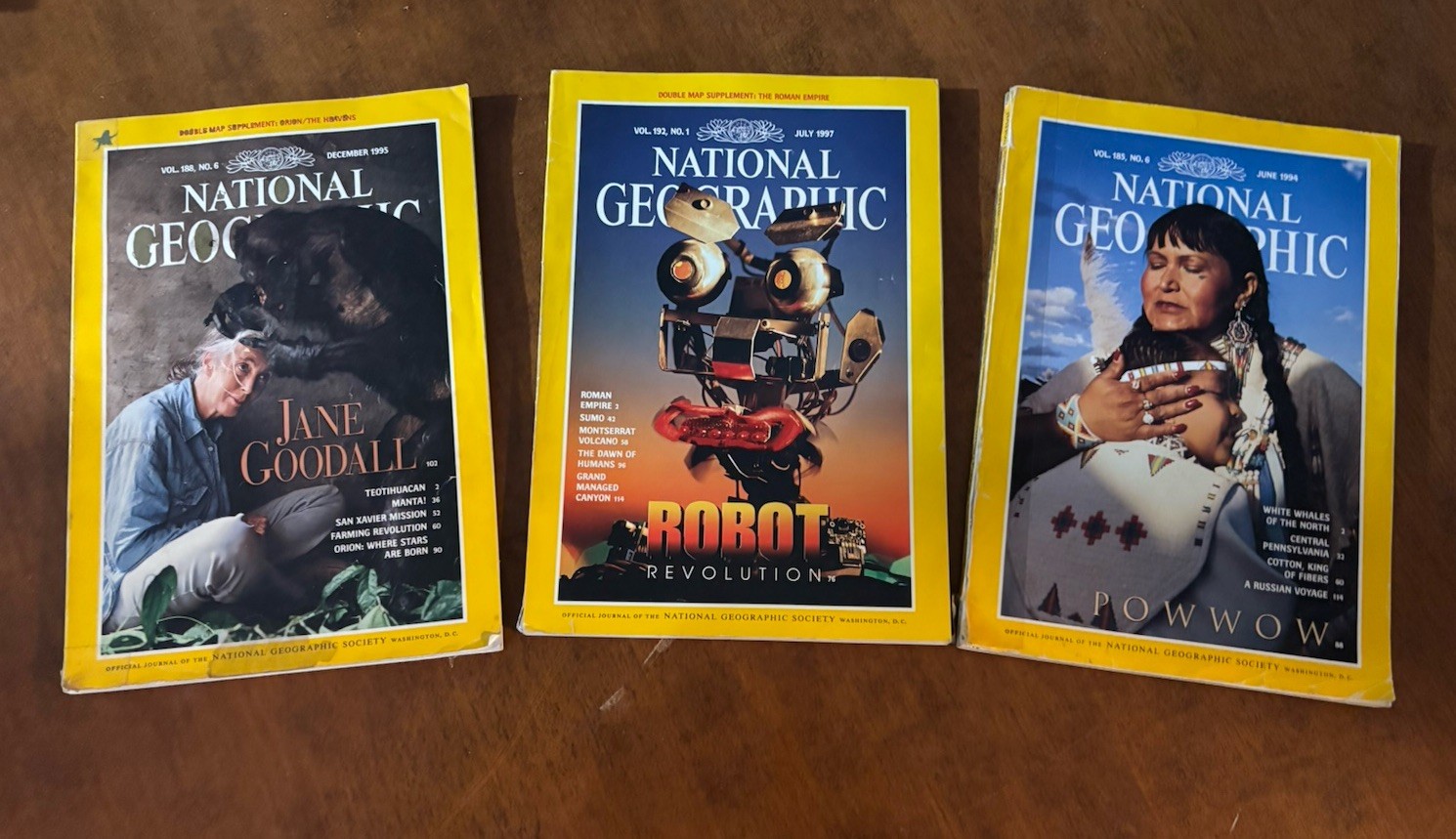 National Geographic December 1995 Jane Goodall, June 1997,  June 1994