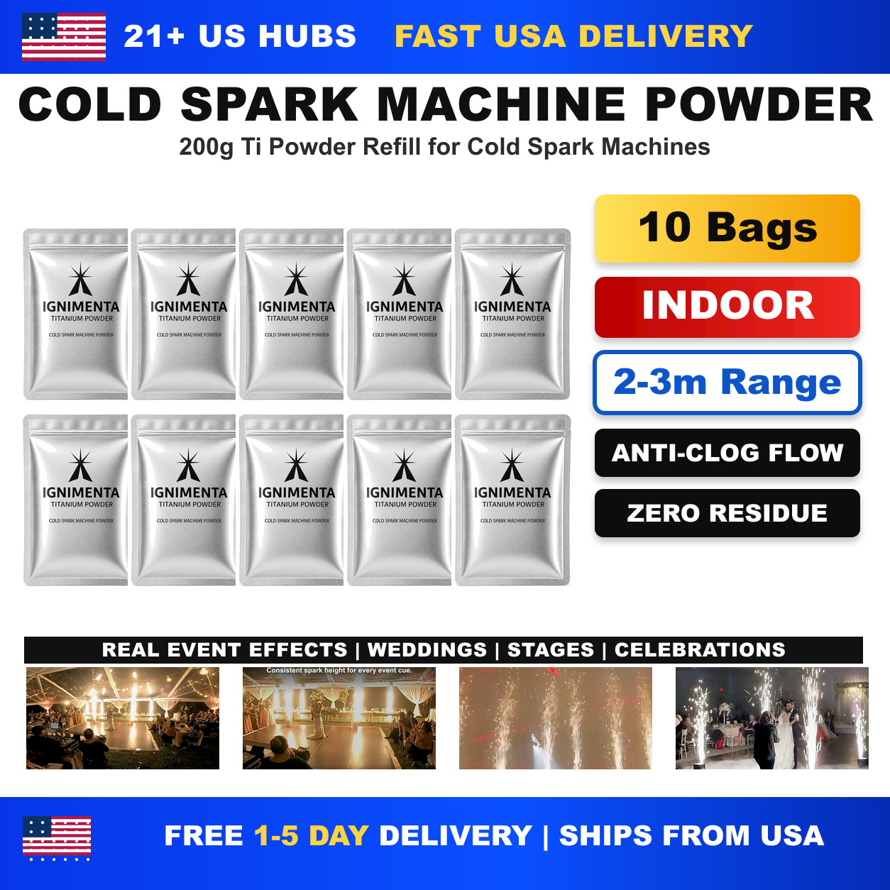IGNIMENTA 10 Bags Indoor 1-3M Cold Spark Machine Ti Powder (200g/Bag)