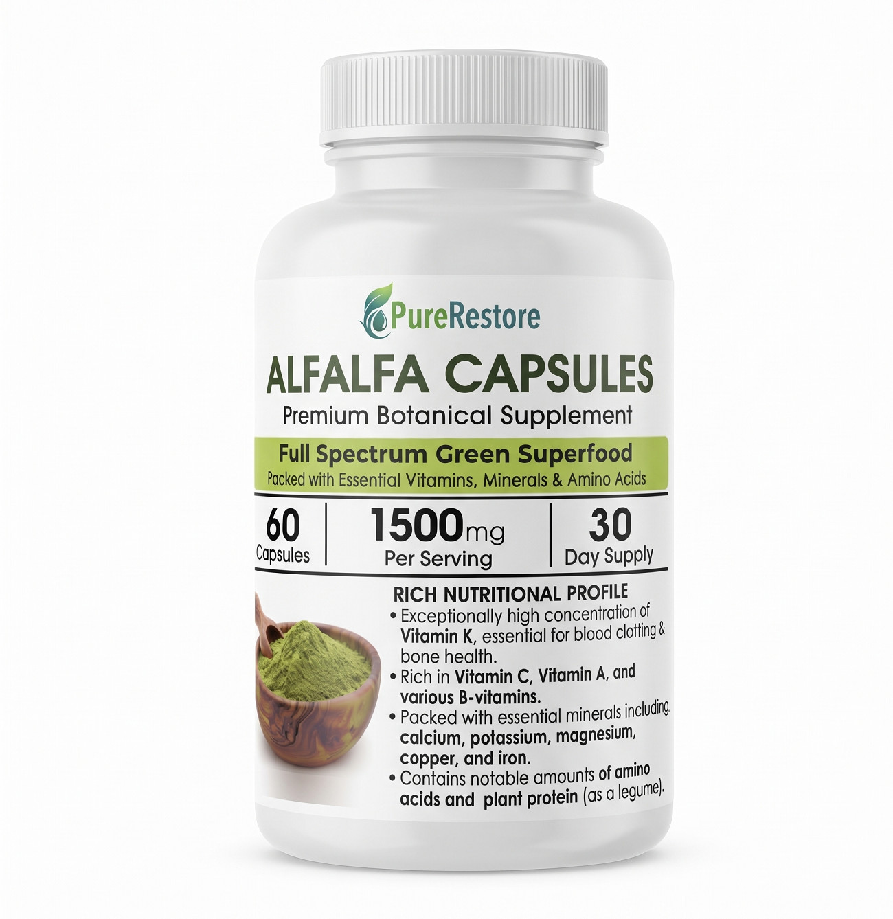 Alfalfa Capsules | 1500mg High-Potency Botanical Supplement | ORGANIC