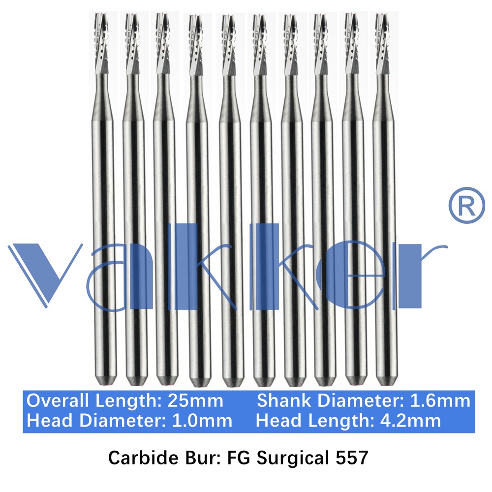 10-100pc Vakker Dental Surgical Carbide Burs FGOS557 25mm Round Burs High Speed