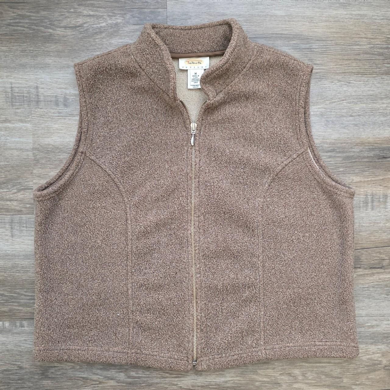 Vintage Talbots Brown Full Zip Fleece Vest Womens Medium Petite Heathered Taupe