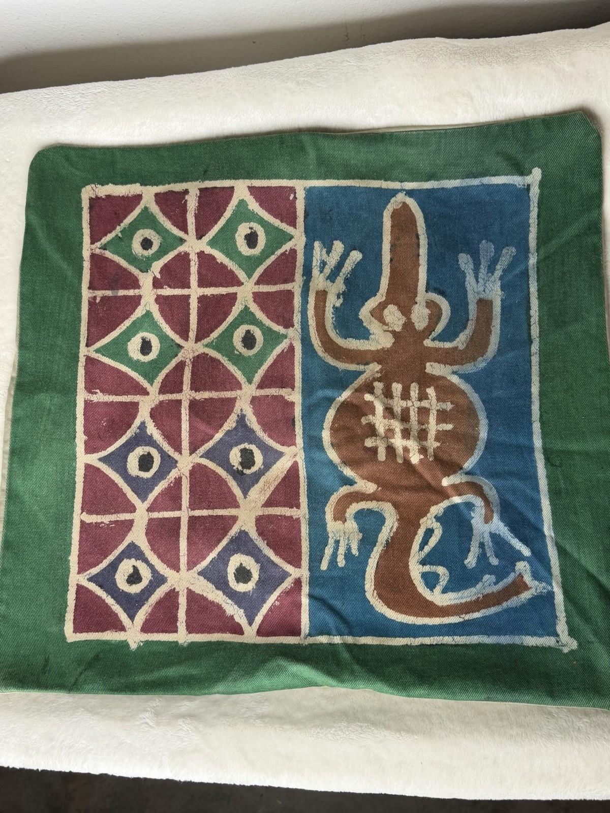 Vintage Handcrafted African Textile Pillow Cover Folk Art Abstract Figure 15x17 Vintage Handcrafted African Textile Pillow Cover Folk Art Abstract Figure 15x17