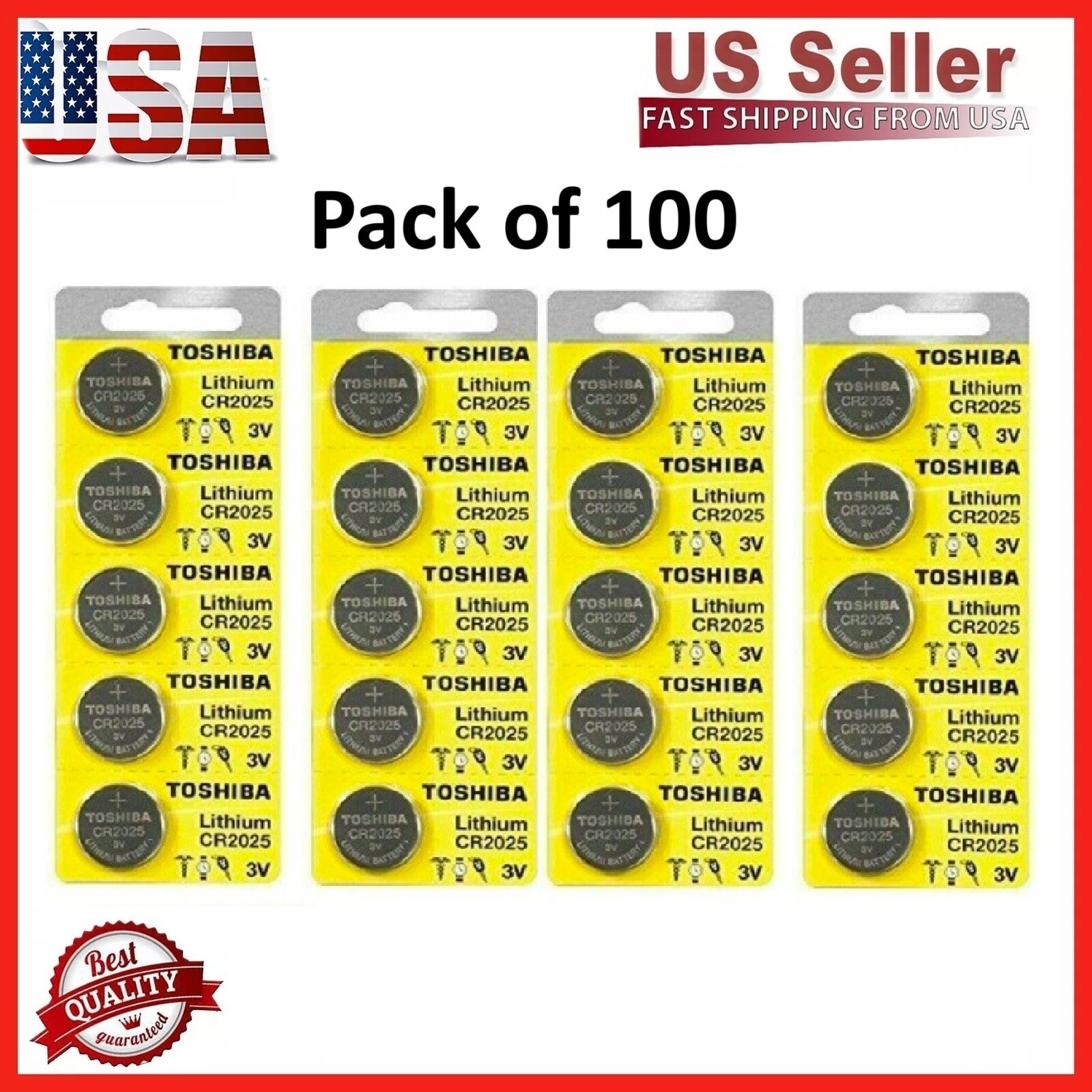 100 x New Original Toshiba CR2025 CR 2025 3V LITHIUM BATTERY BR2025 DL2025 Watch