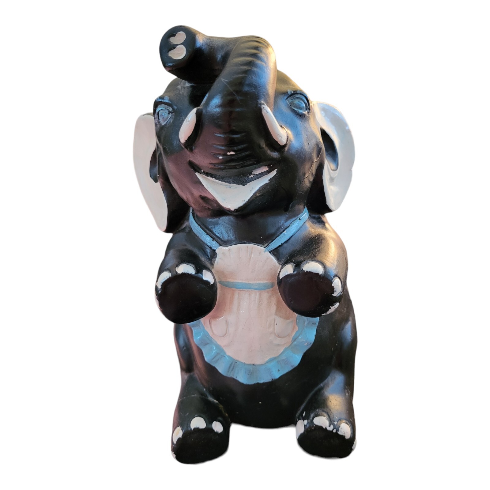 Vtg 1950’s Chalkware Black Elephant Coin Bank Made in USA Vtg 1950’s Chalkware Black Elephant Coin Bank Made in USA