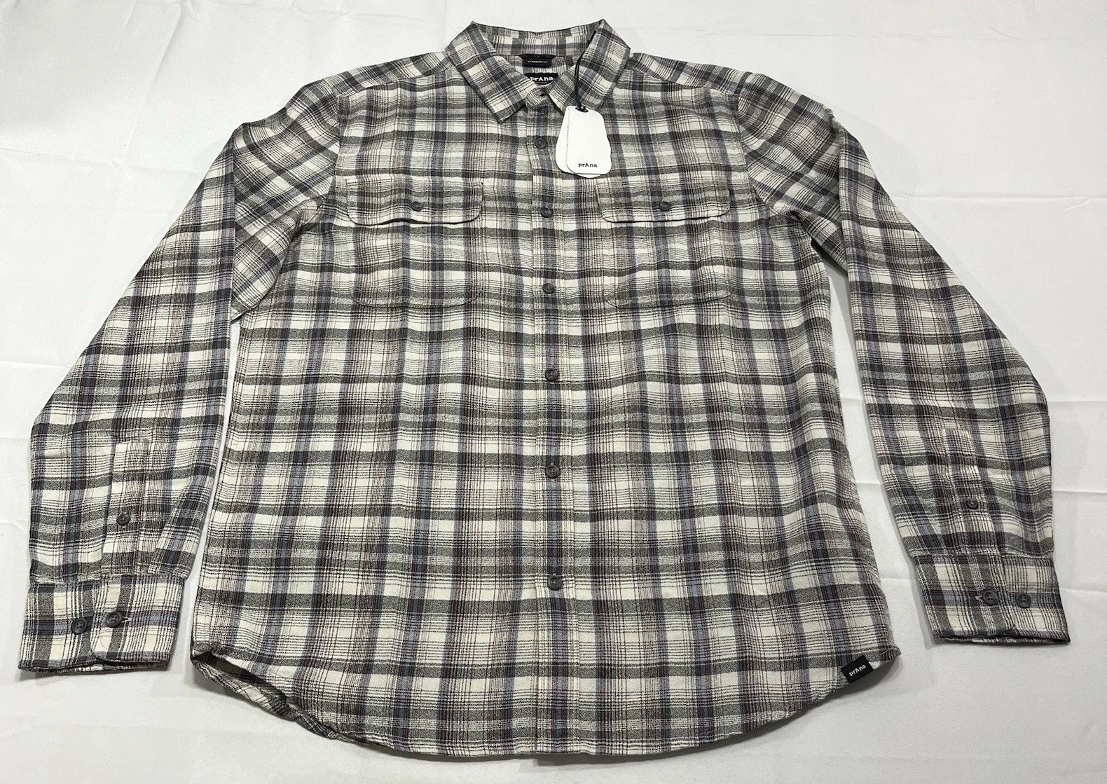 Prana Flannel Shirt Edgewater Size Small Standard Fit Flap Chest Pockets Organic