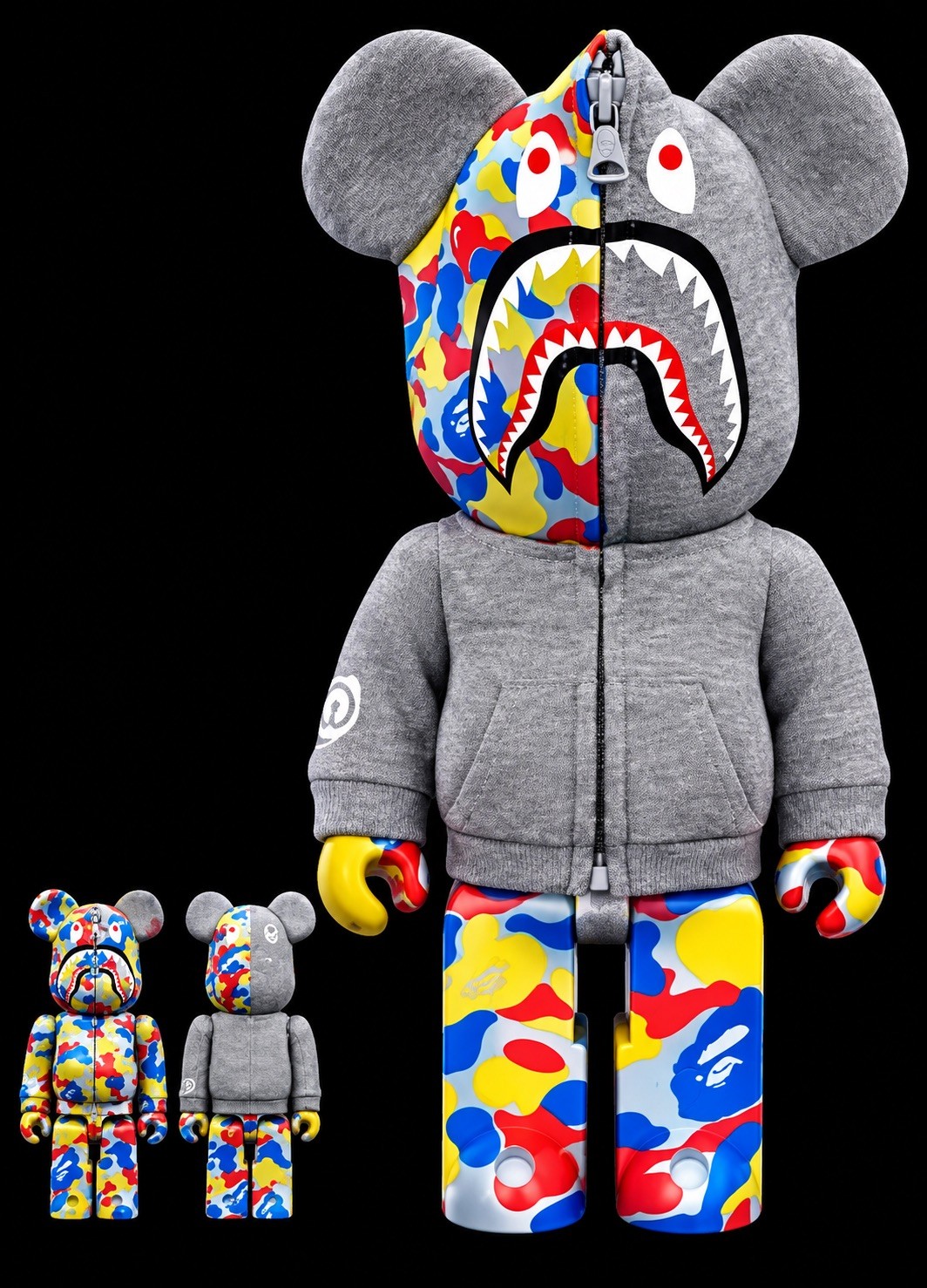 Bearbrick BAPE Camo Shark 100% 400% Medicom 30th Anniversary 3PC Set