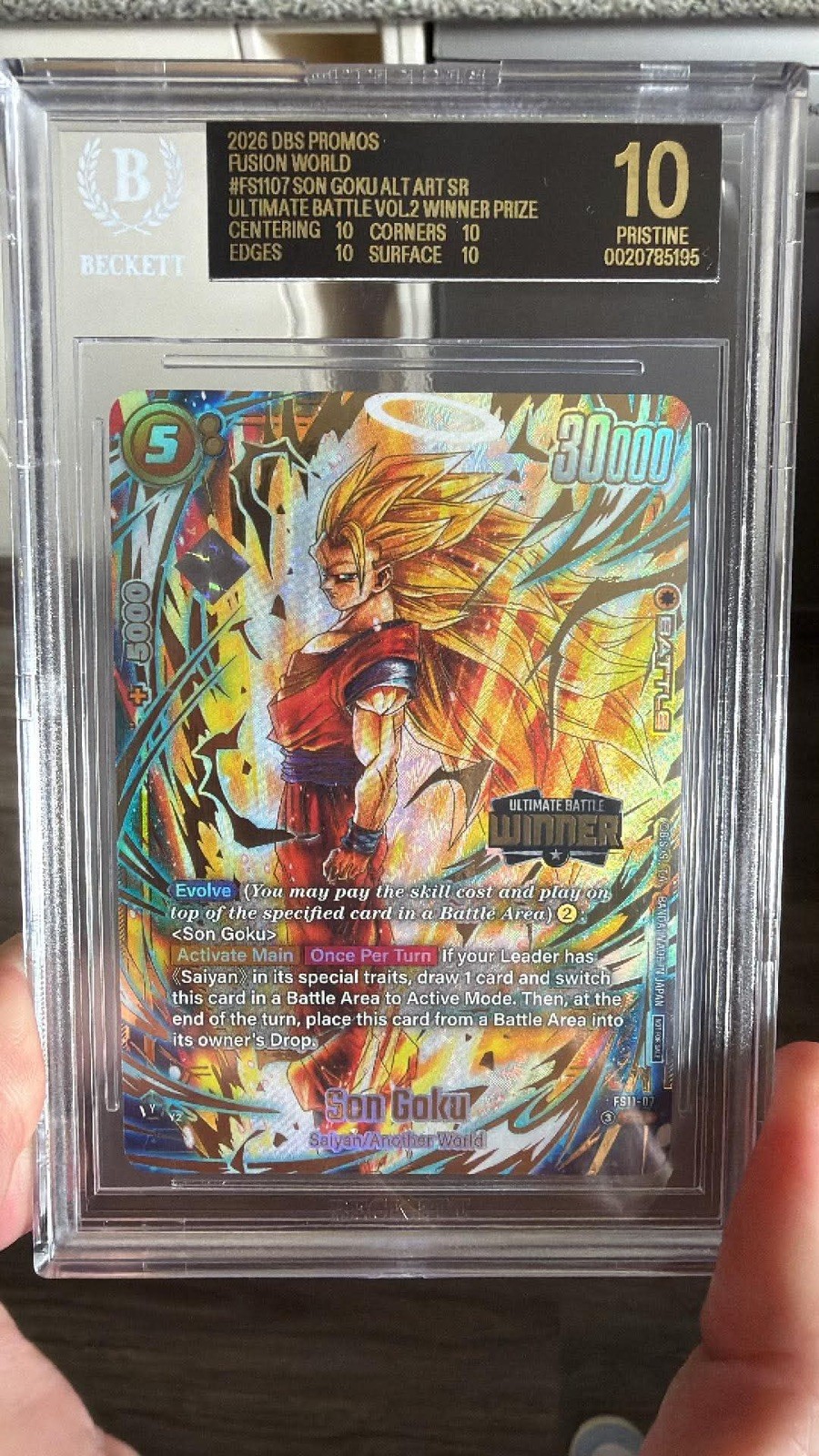 2026 DBS Fusion World Son Goku FS11-07 Ultimate Battle Winner Bgs 10 BLACK LABEL