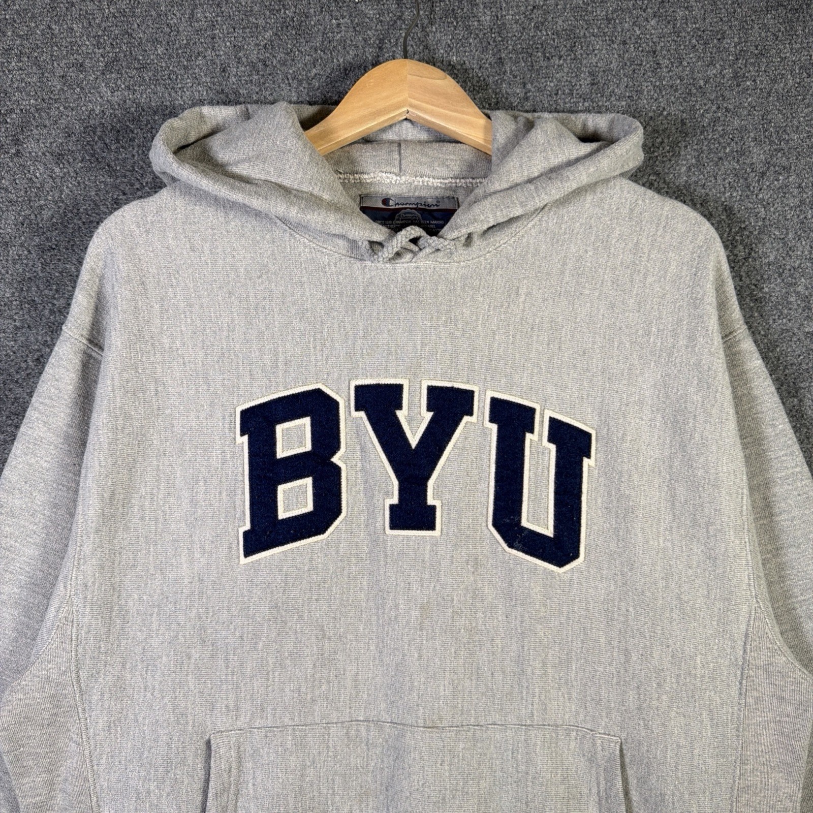 Vintage BYU Hoodie Large Gray 90s Champion Reverse Weave College Brigham Young
