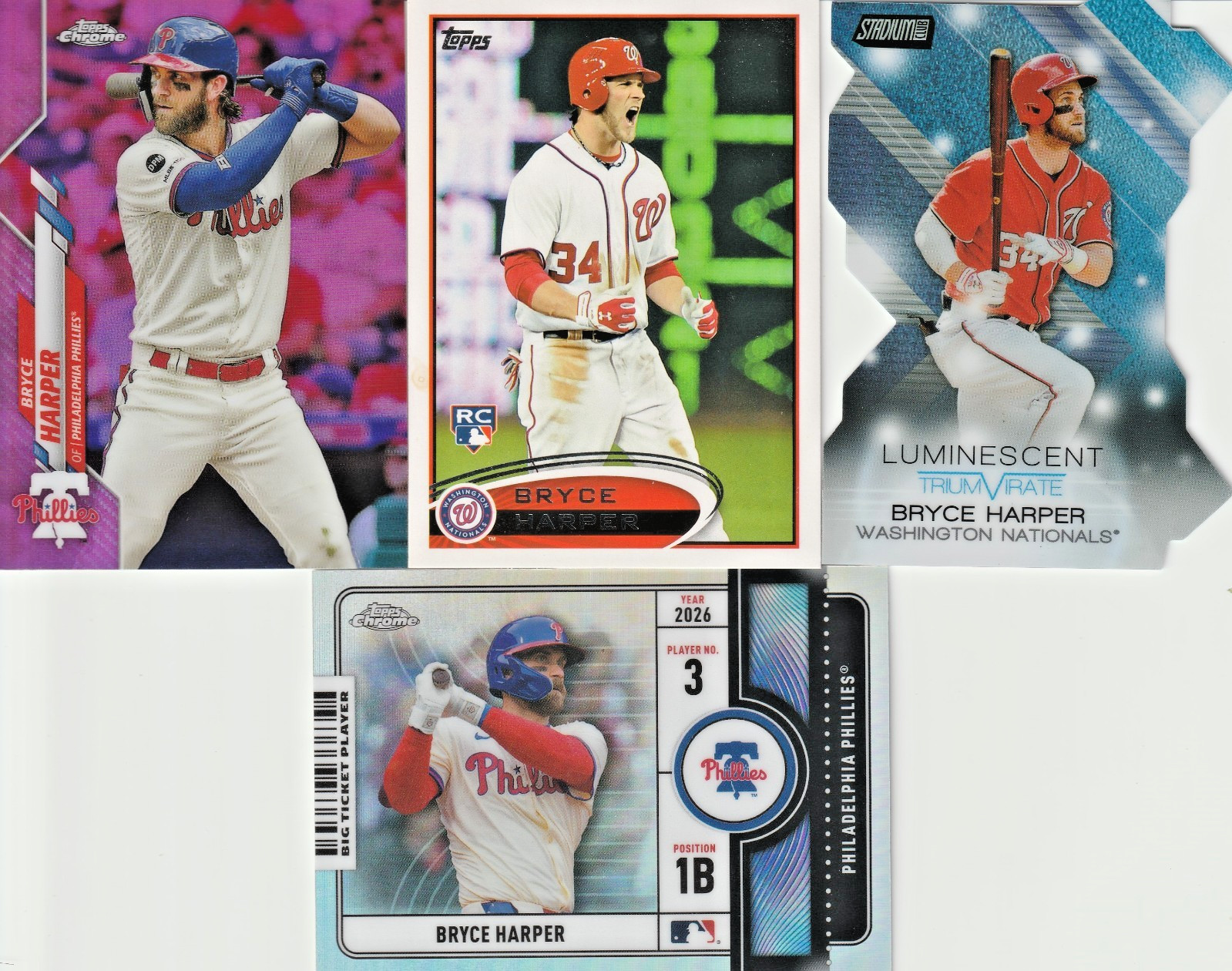 Bryce Harper 2012 Topps RC Variation, 2015 Luminescent, 2020 Chrome Pink, More