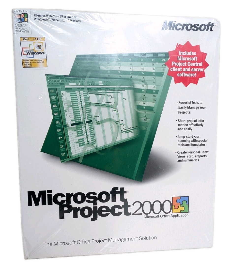 Microsoft Project 2000 PC Vintage Big Box Software FACTORY SEALED New Old Stock
