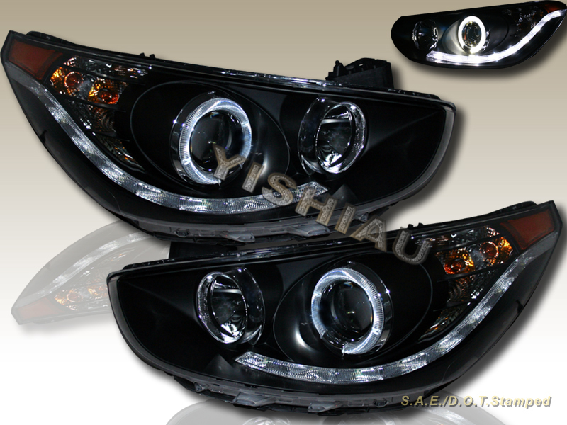 FOR 12-14 Accent 4D Sedan 5D Hatchback HALO Projector LED Headlights BLK