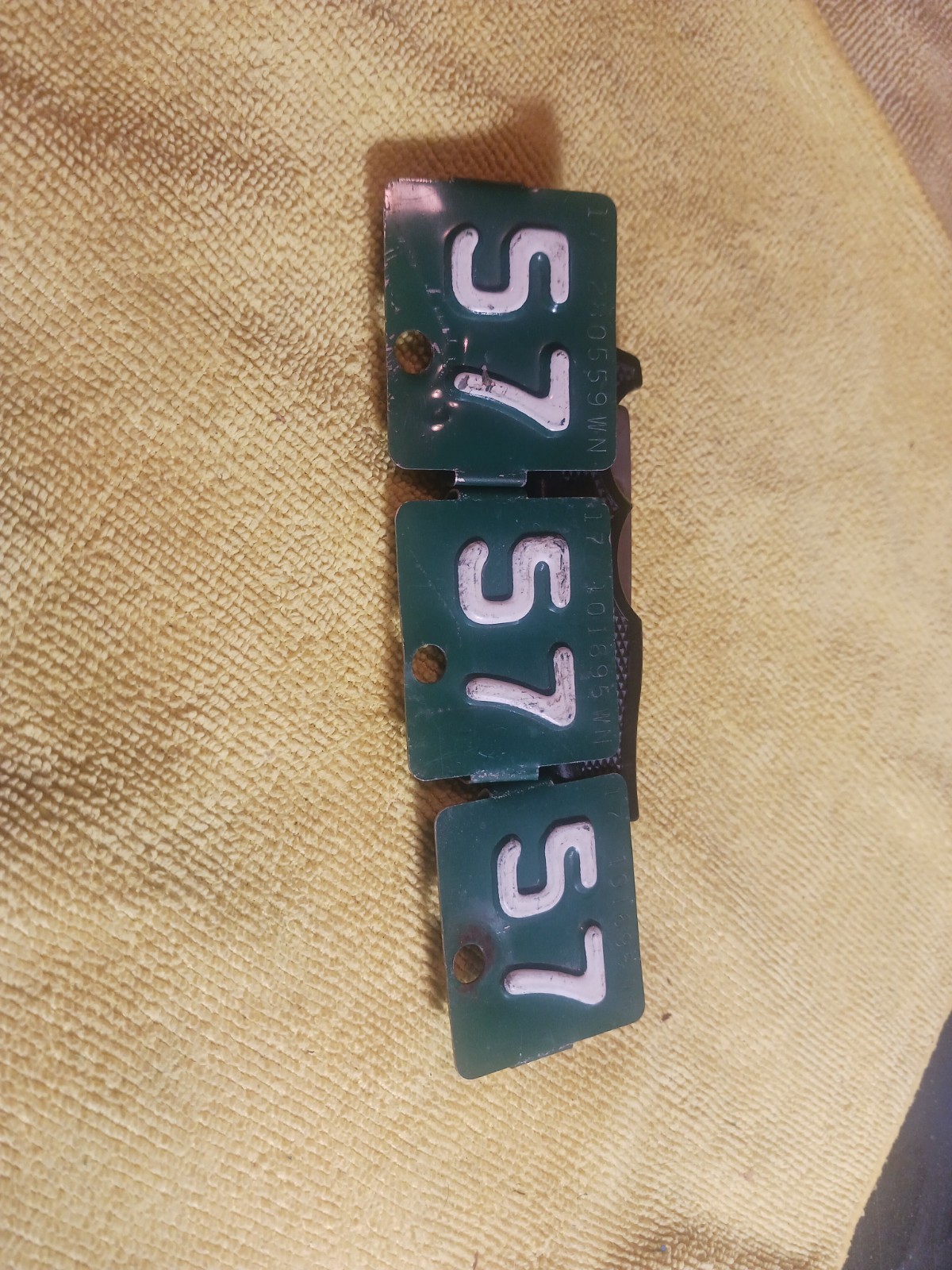 Vintage 1957 Washington License Plate Tabs Lot Of (3) Matched Pair Green + White