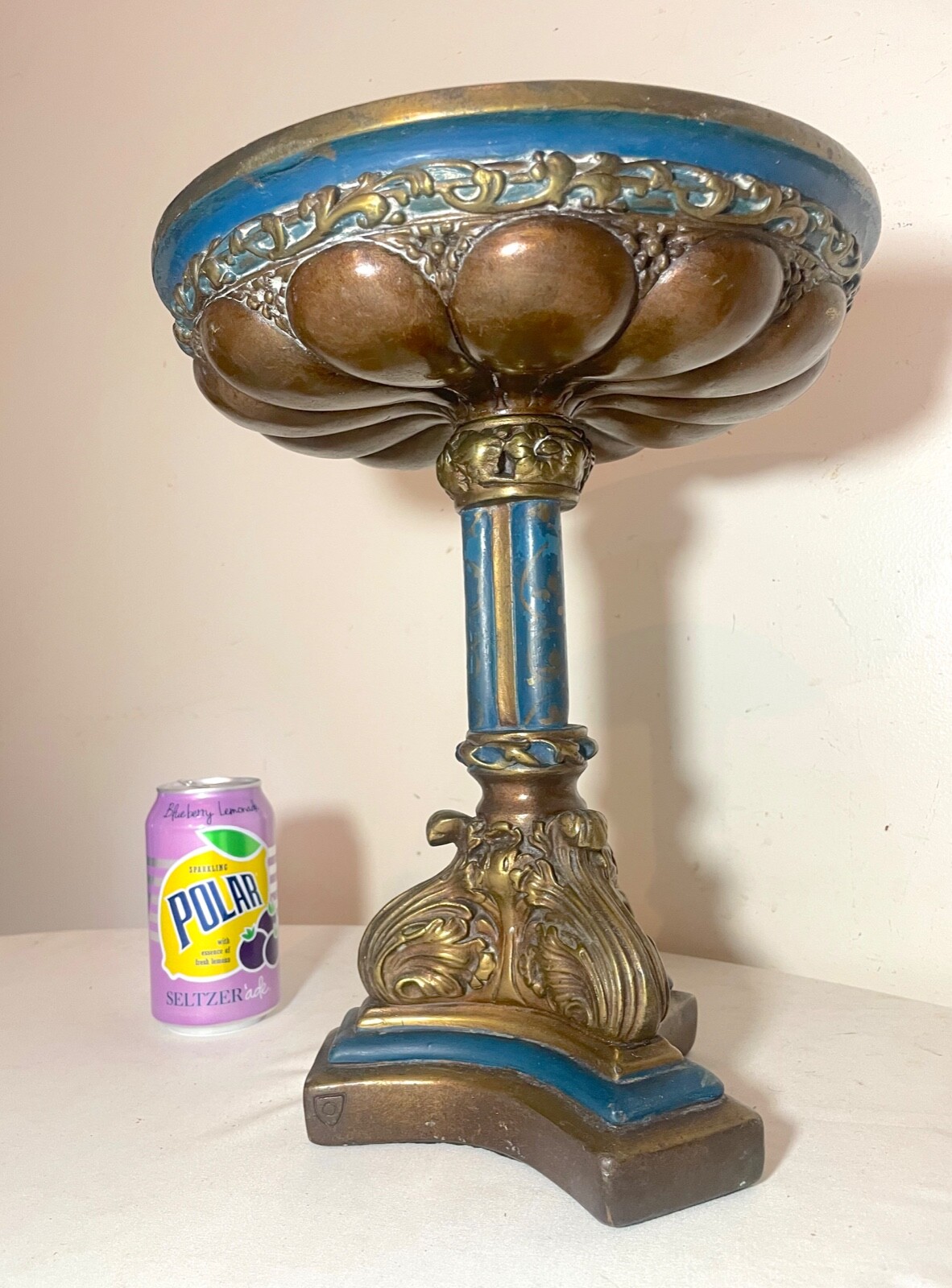 HUGE antique 1800\'s Armor Bronze clad Co. centerpiece compote tazza footed bowl
