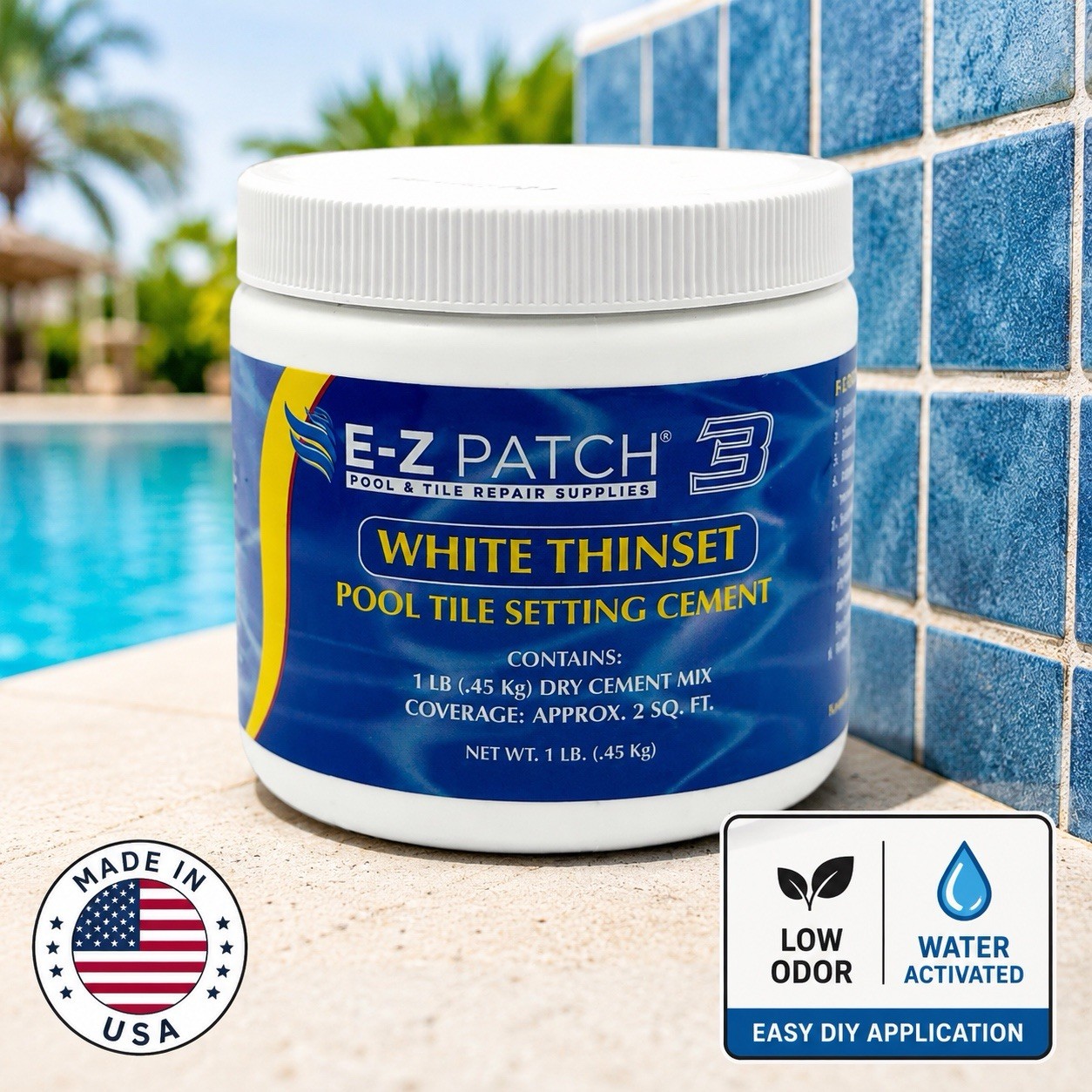 E-Z Patch 3 Pool Tile Thinset Cement for Repairs-Color Adjustable Adhesive(1 Lb) E-Z Patch 3 Pool Tile Thinset Cement for Repairs-Color Adjustable Adhesive(1 Lb)
