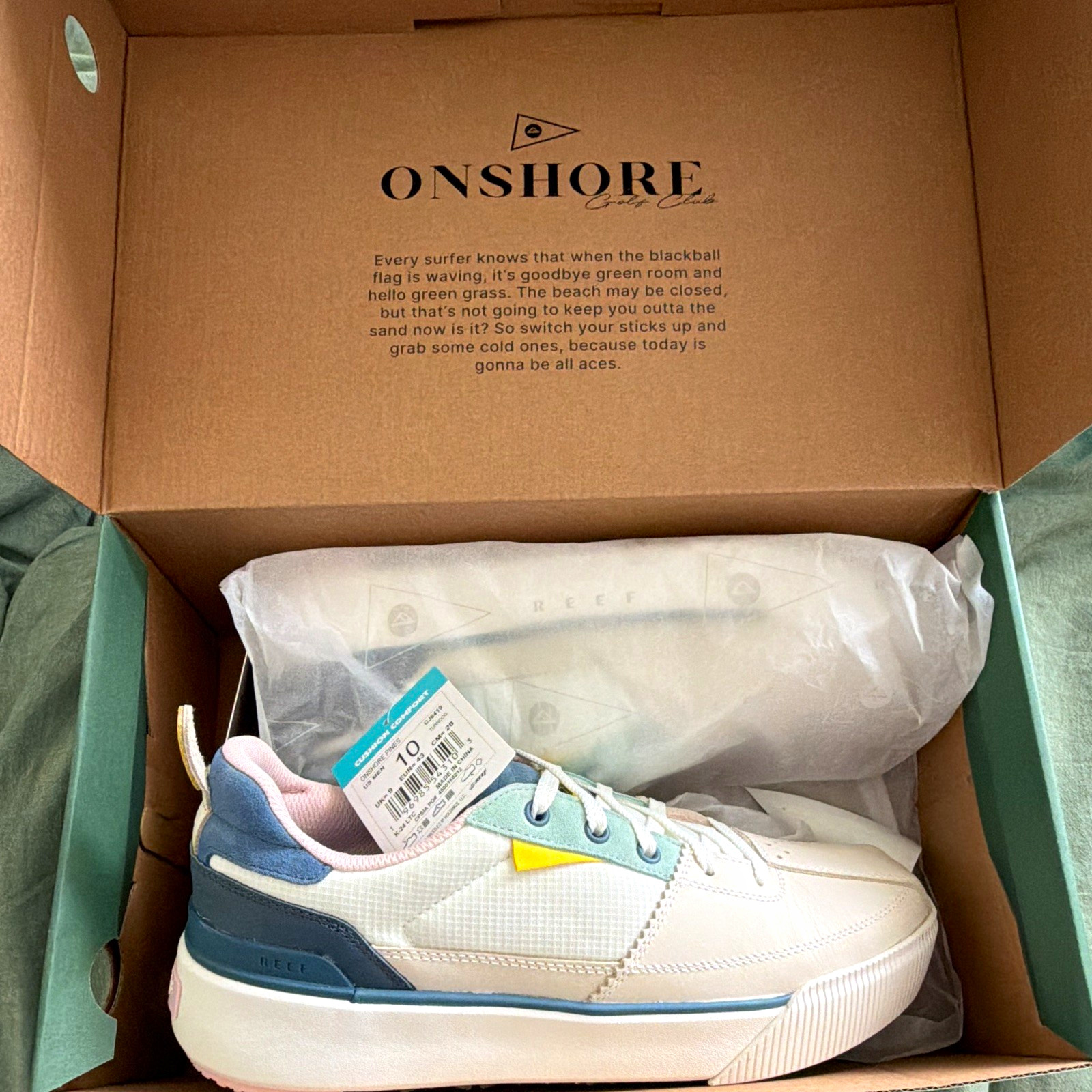 REEF Onshore Pines Men\'s Low Top Lace Up Cushioned Golf Sneakers White/Blue REEF Onshore Pines Men\'s Low Top Lace Up Cushioned Golf Sneakers White/Blue