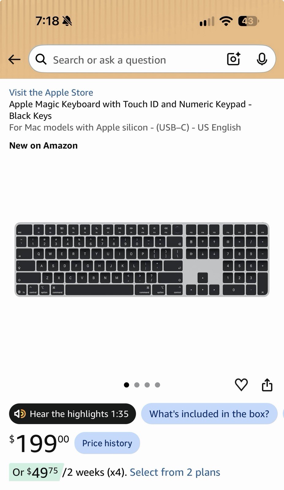Apple Magic Keyboard w/ Touch ID and Numeric Keypad Model A3119 White & Silver Apple Magic Keyboard w/ Touch ID and Numeric Keypad Model A3119 White & Silver