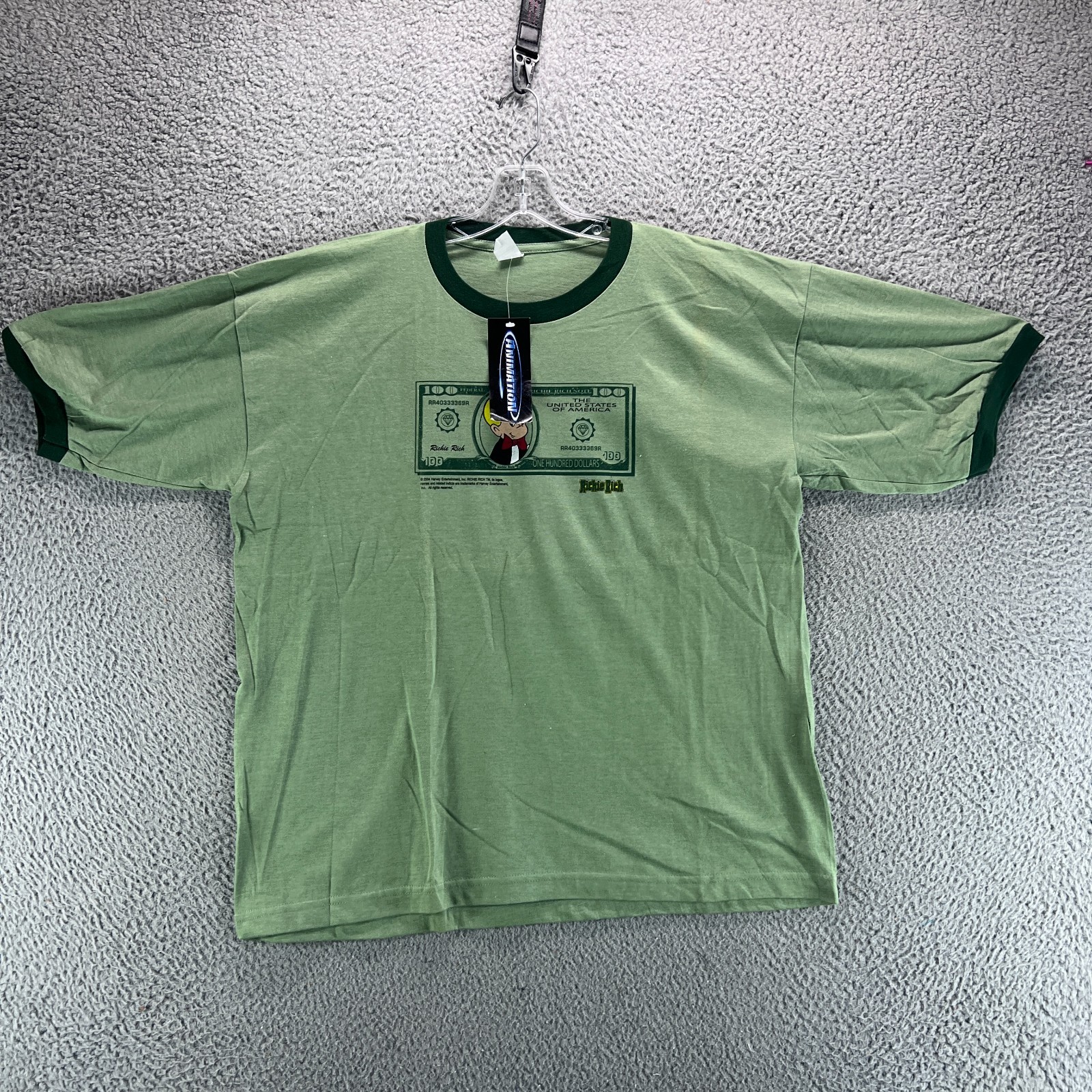 Vintage Richie Rich Shirt Mens XL Green Retro Y2K 2000s Hippie Henley Tee