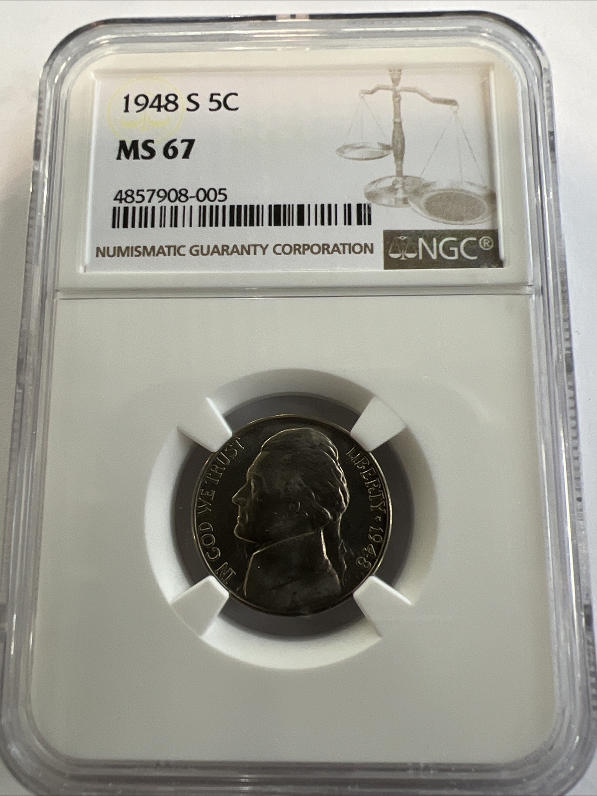 1948-S 5C Jefferson Nickel NGC MS67 4857908-005 1948-S 5C Jefferson Nickel NGC MS67 4857908-005