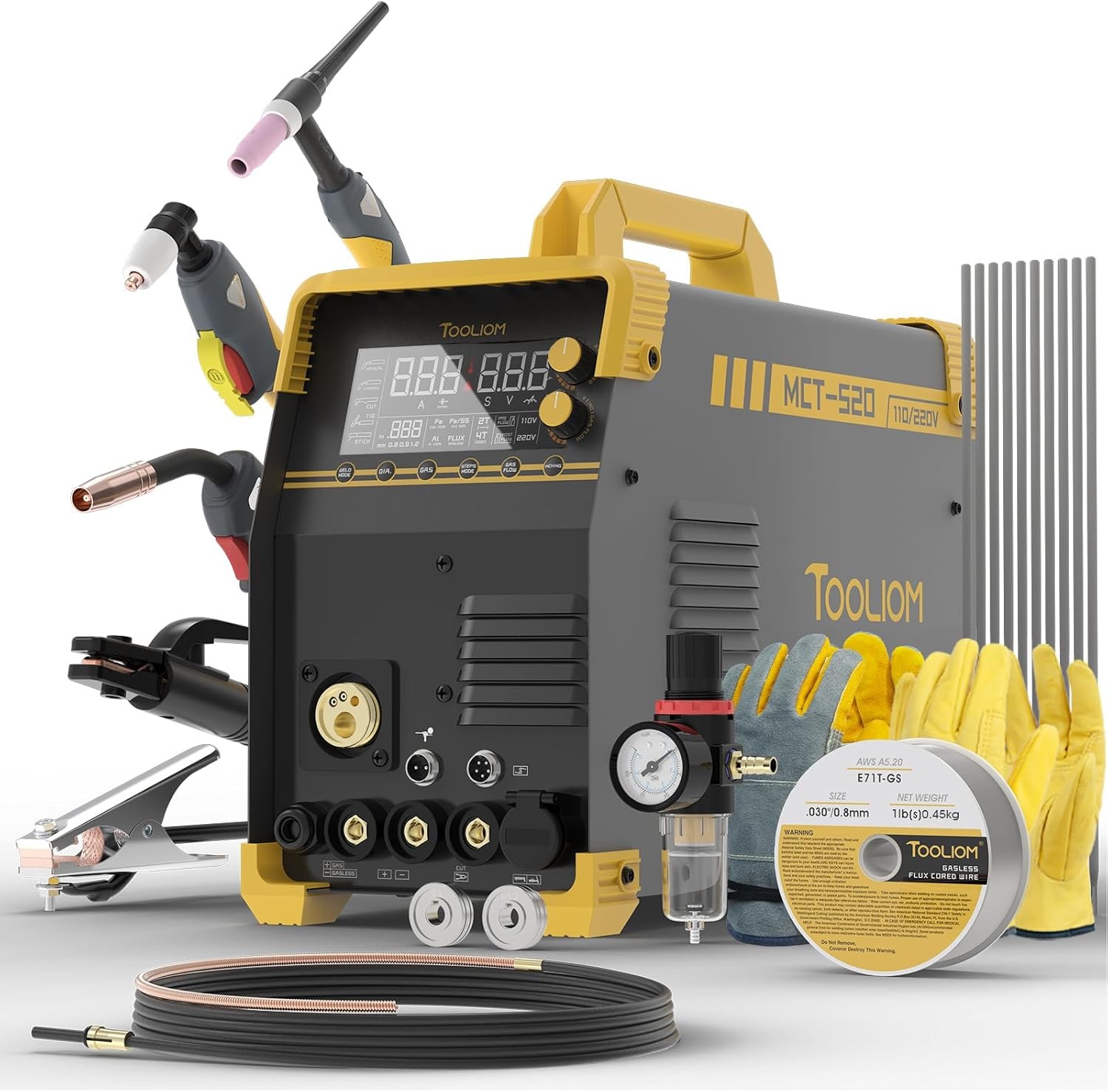 5-in-1 Pro MIG/TIG/Stick/CUT Aluminum Welder, 110/220V Dual, Spool Gun Ready