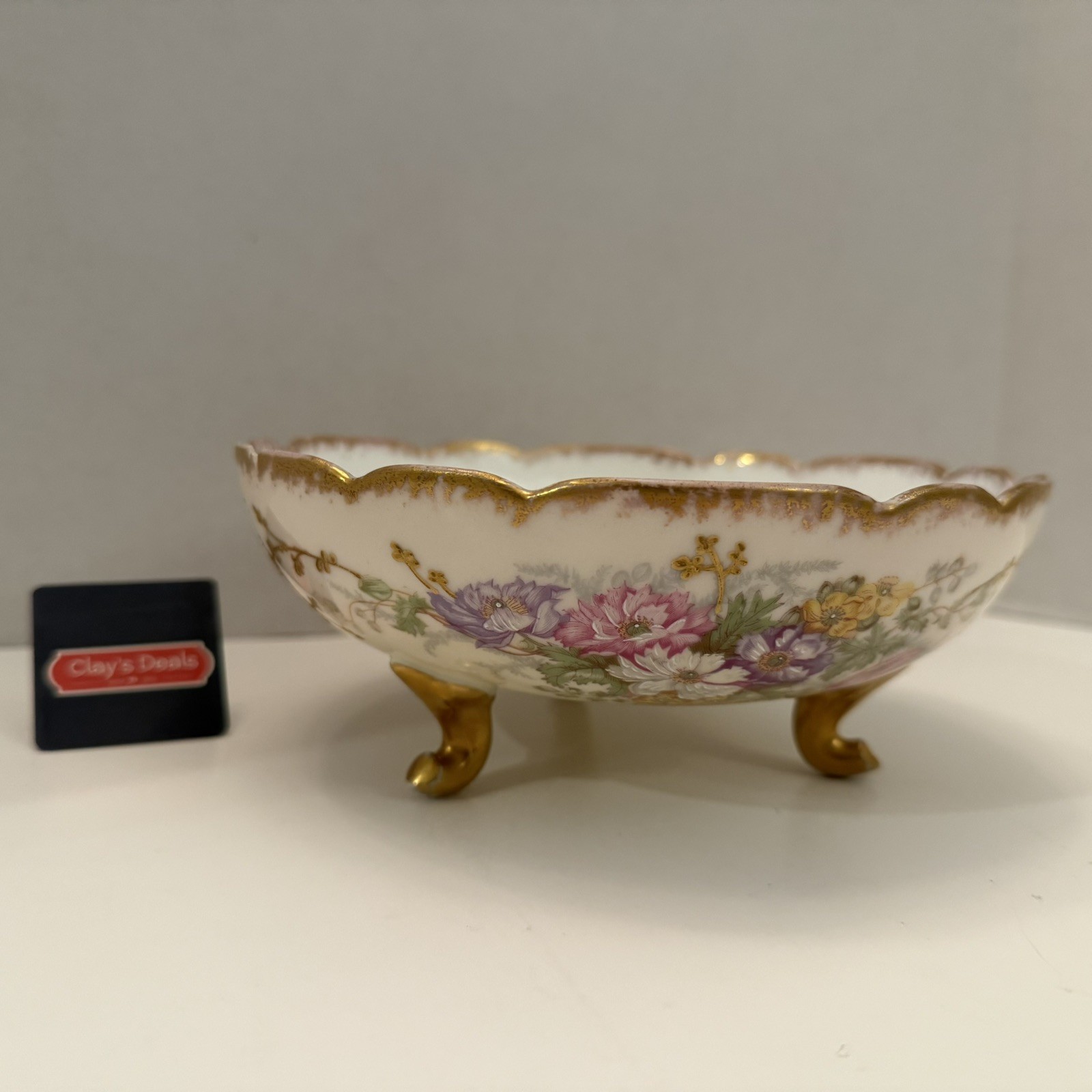 Limoges 1890’s LDBC Flambeau France Antique Footed Bowl Hand Painted Gold Gilt 