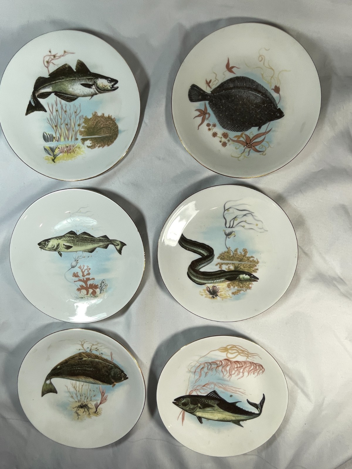 Vintage EUC Kahla Germany Fish Pattern Salad Dessert Plates 7.5\