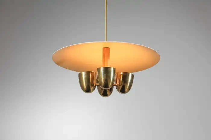 1950s Modern vintage style pendant light in solid brass and lacquered Metal...
