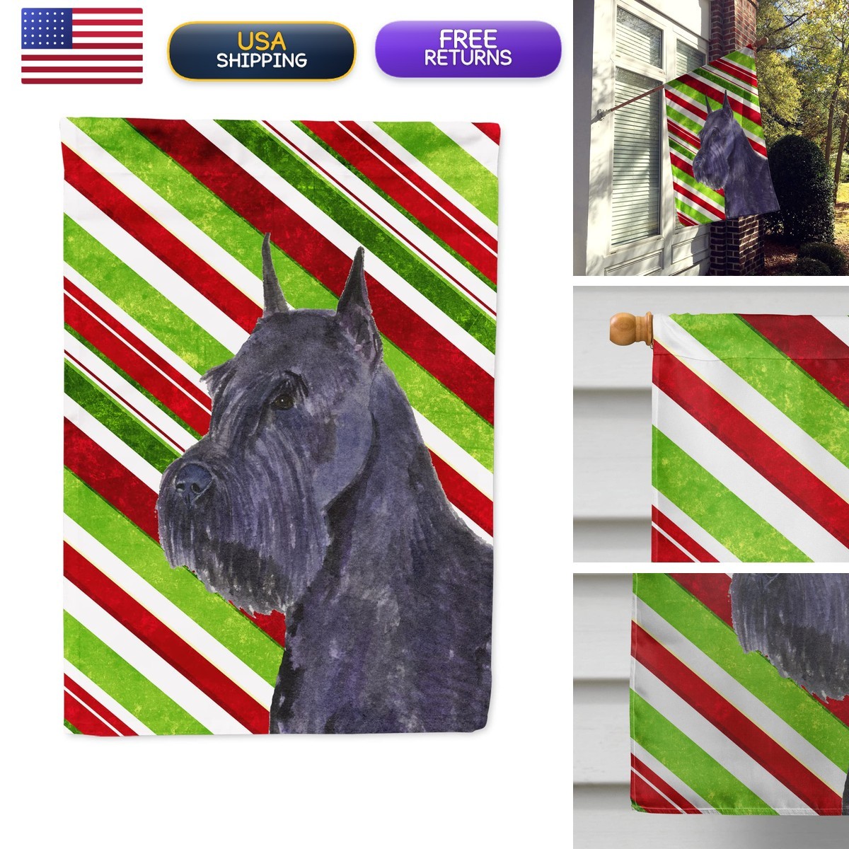 Caroline\'s Treasures SS4592CHF Schnauzer Candy Cane Flag Canvas, Large Caroline\'s Treasures SS4592CHF Schnauzer Candy Cane Flag Canvas, Large