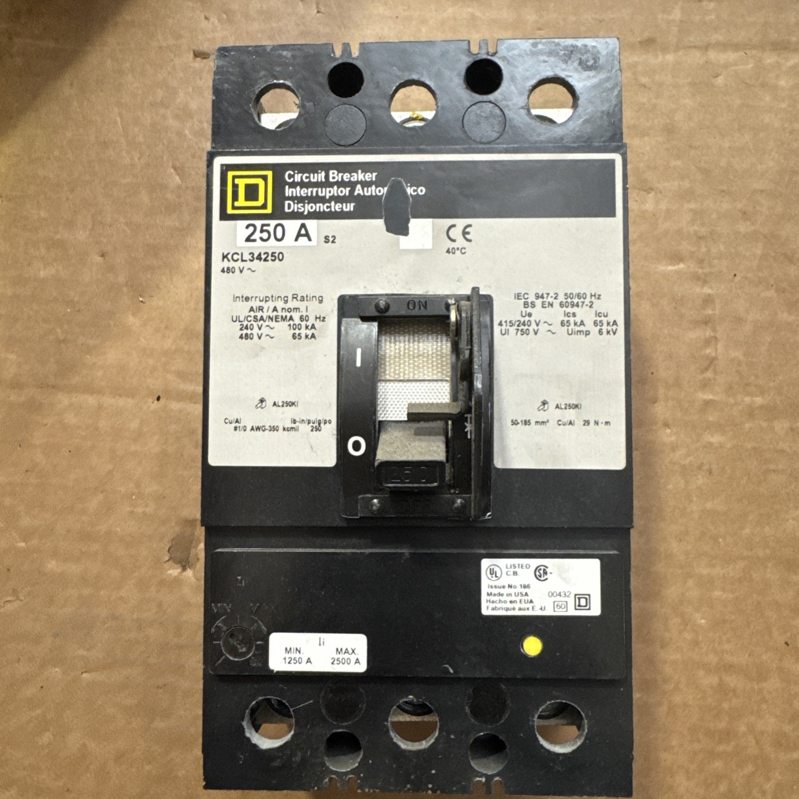 Square D KCL34250, 3 Pole, 250 Amp, 480 Volt, Circuit Breaker Next Day Options