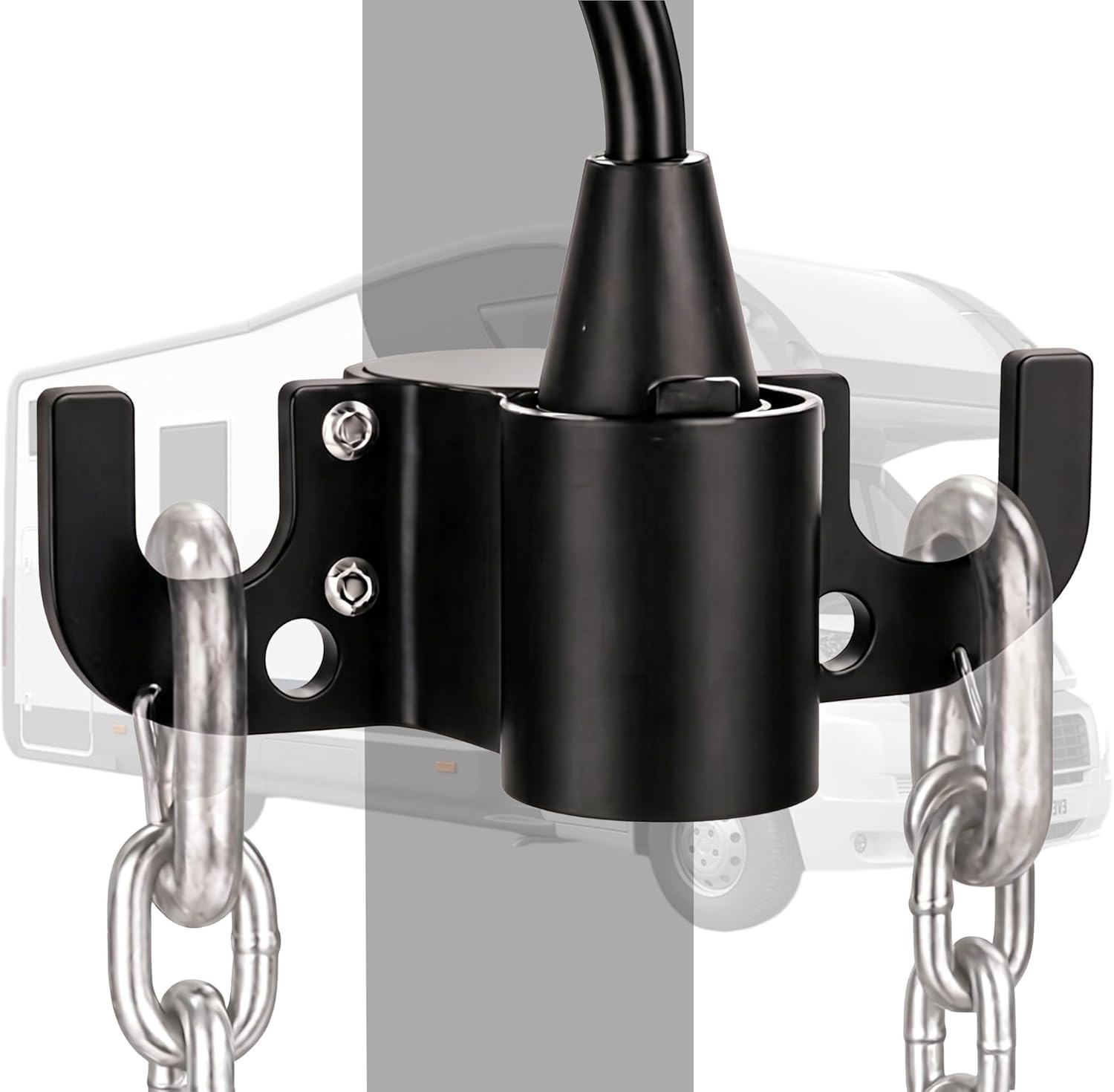 Aluminum Trailer Towing Chain Organizer with 7-Way Plug Holder RV Tongue Jack Aluminum Trailer Towing Chain Organizer with 7-Way Plug Holder RV Tongue Jack