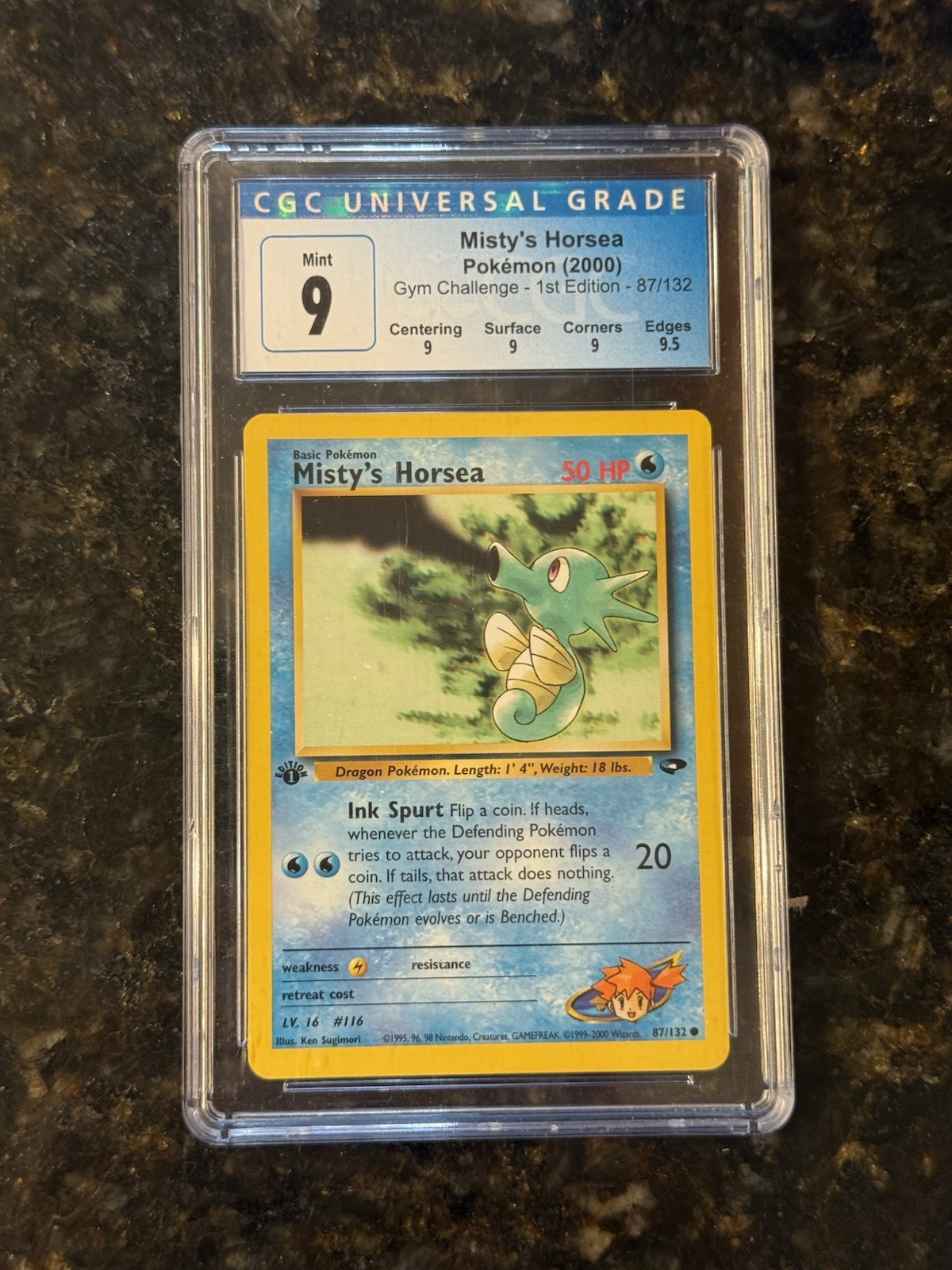 Misty\'s Horsea 1st Edition 87/132 CGC 9 Mint TCG Pokemon 2000 Gym Challenge WotC