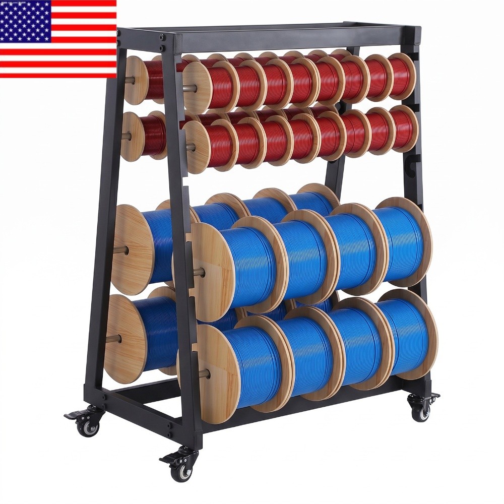8-Rod Wire Spool Rack 400lb Capacity Wire Cart with Locking Wheels Wire Caddy