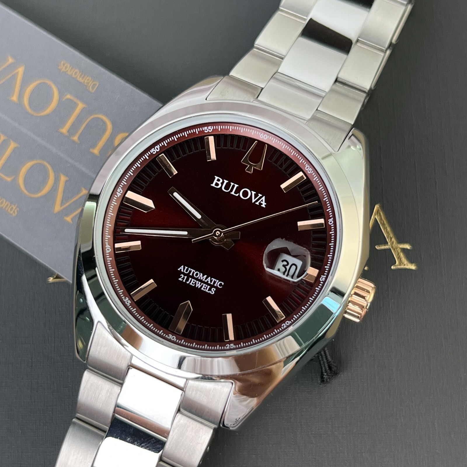 Bulova Surveyor 98B422 Automatic 39mm Red Dial Stainless Steel Men's Watch