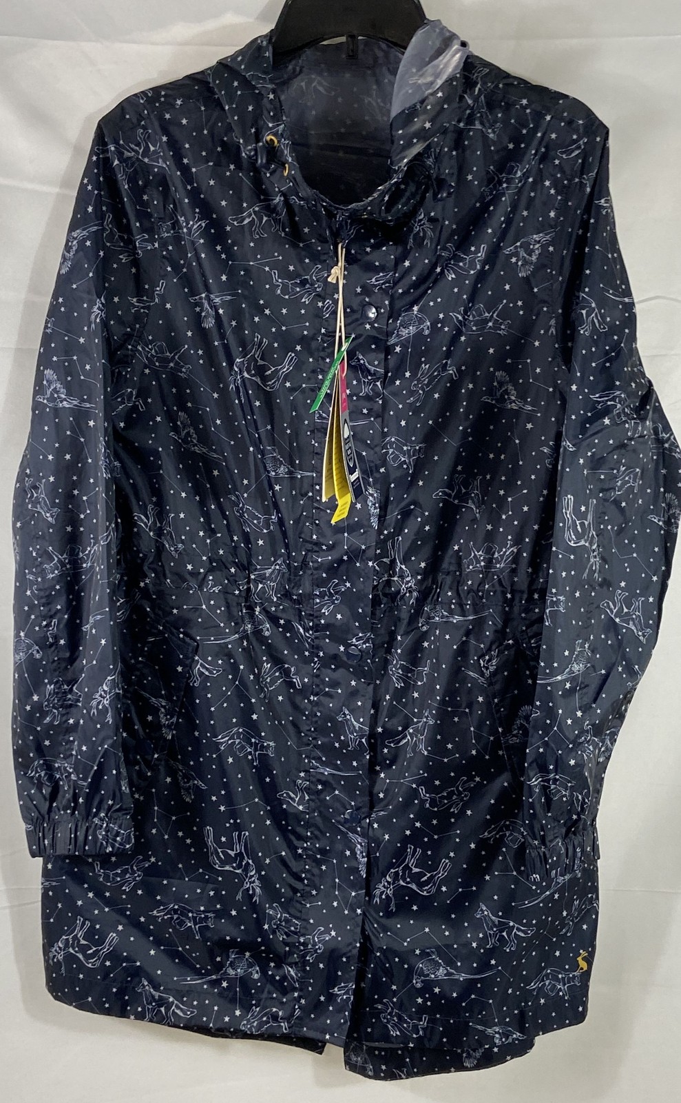 Joules Women\'s Golightly Rain Jacket Navy Animal Constellation Hooded NWT Sz 8