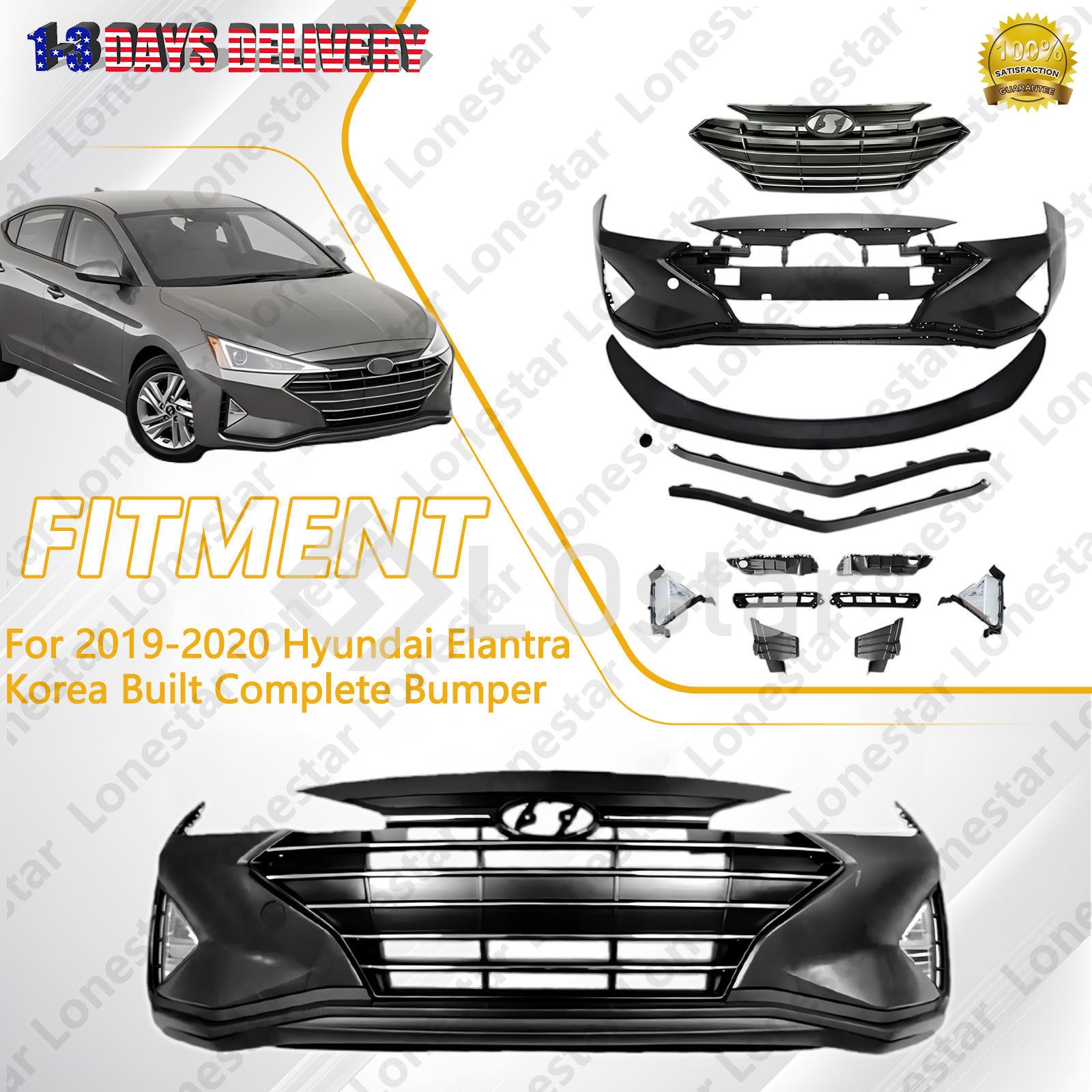 Complete Front Bumper Set W/ Fog Lamp For 2019 2020 Hyundai Elantra Korea Built