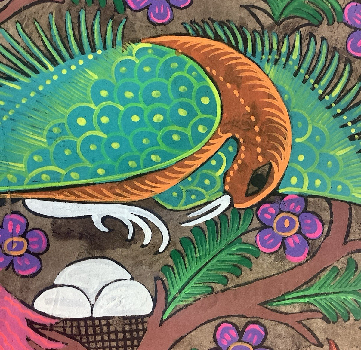 Mexican Amate Bark Folk Art Handmade Painting - Mama Bird - 16 x 23