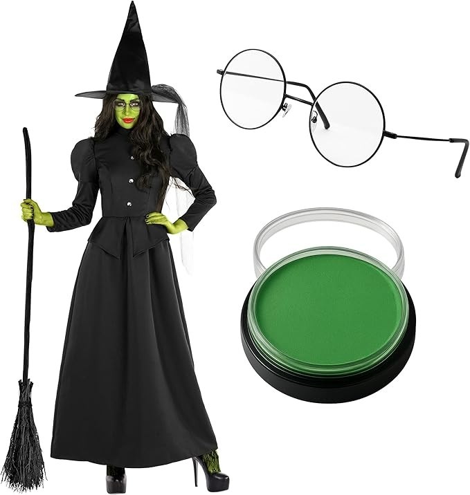Deluxe Women`s Wicked Witch Costume Face Paint Elphaba Dress Oz Halloween XS-3XL Deluxe Women`s Wicked Witch Costume Face Paint Elphaba Dress Oz Halloween XS-3XL