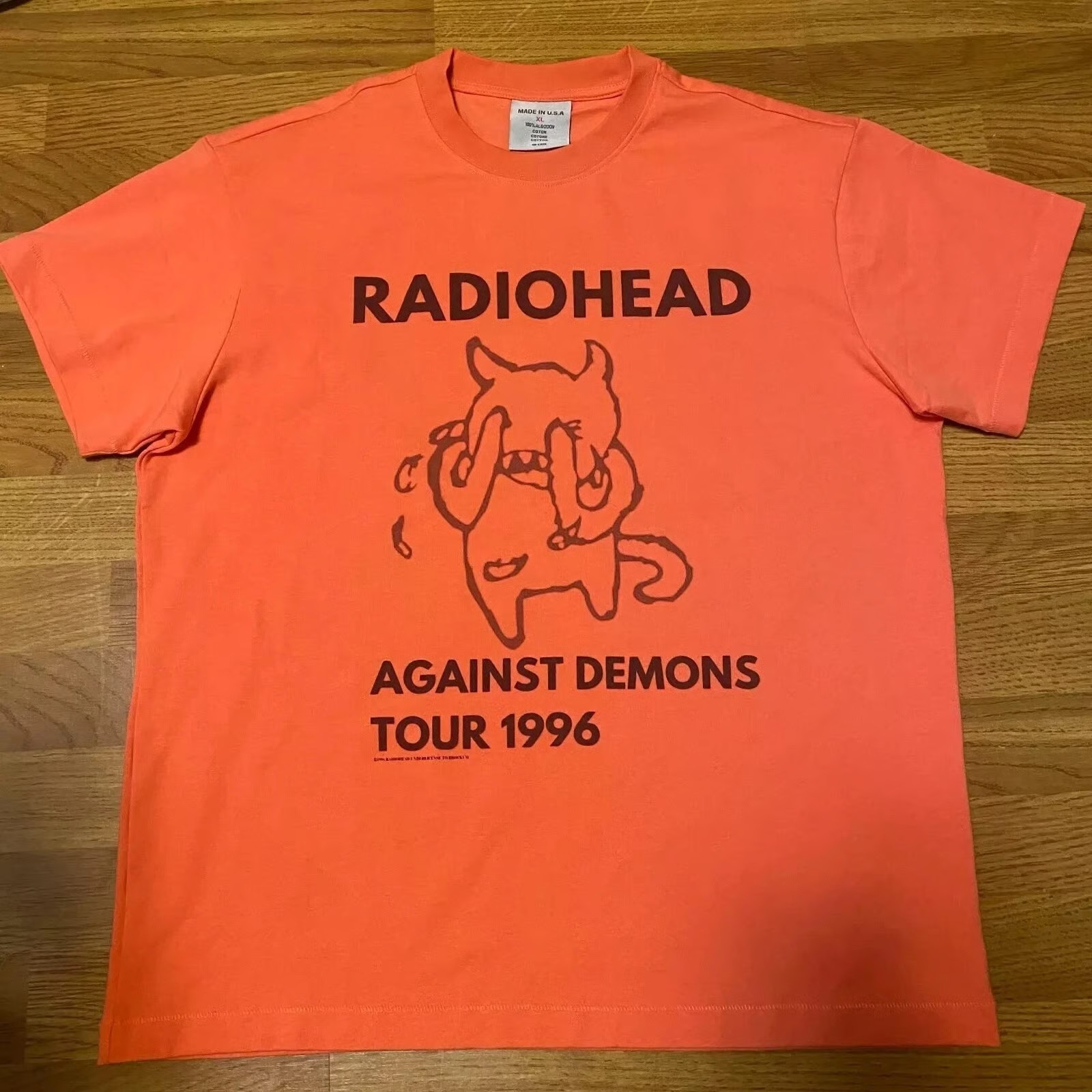 Radiohead T Shirt Against Demons Tour 1996 Orange Color Unisex