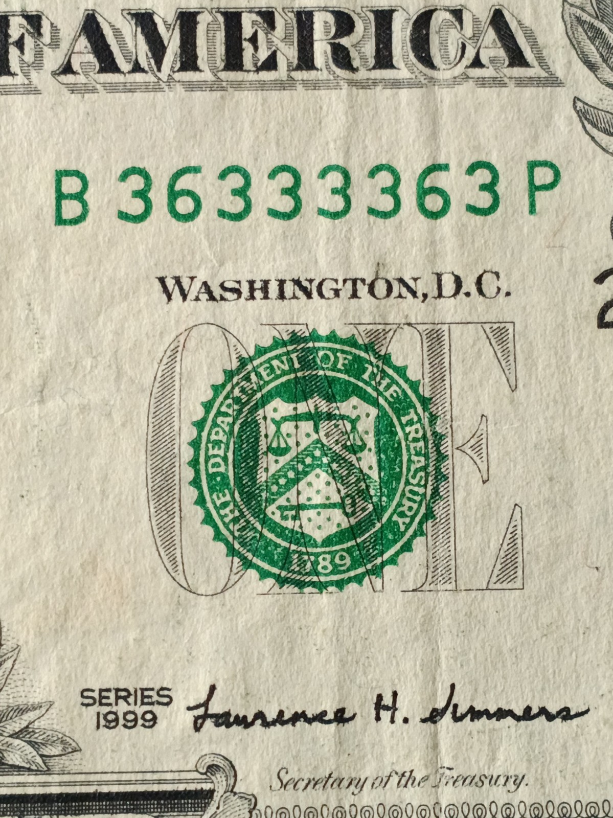 🔥 1999 $1 radar / binary Fancy serial # B 36333363 P, VF 🔥 Rare Note 🔥 1999 $1 radar / binary Fancy serial # B 36333363 P, VF 🔥 Rare Note