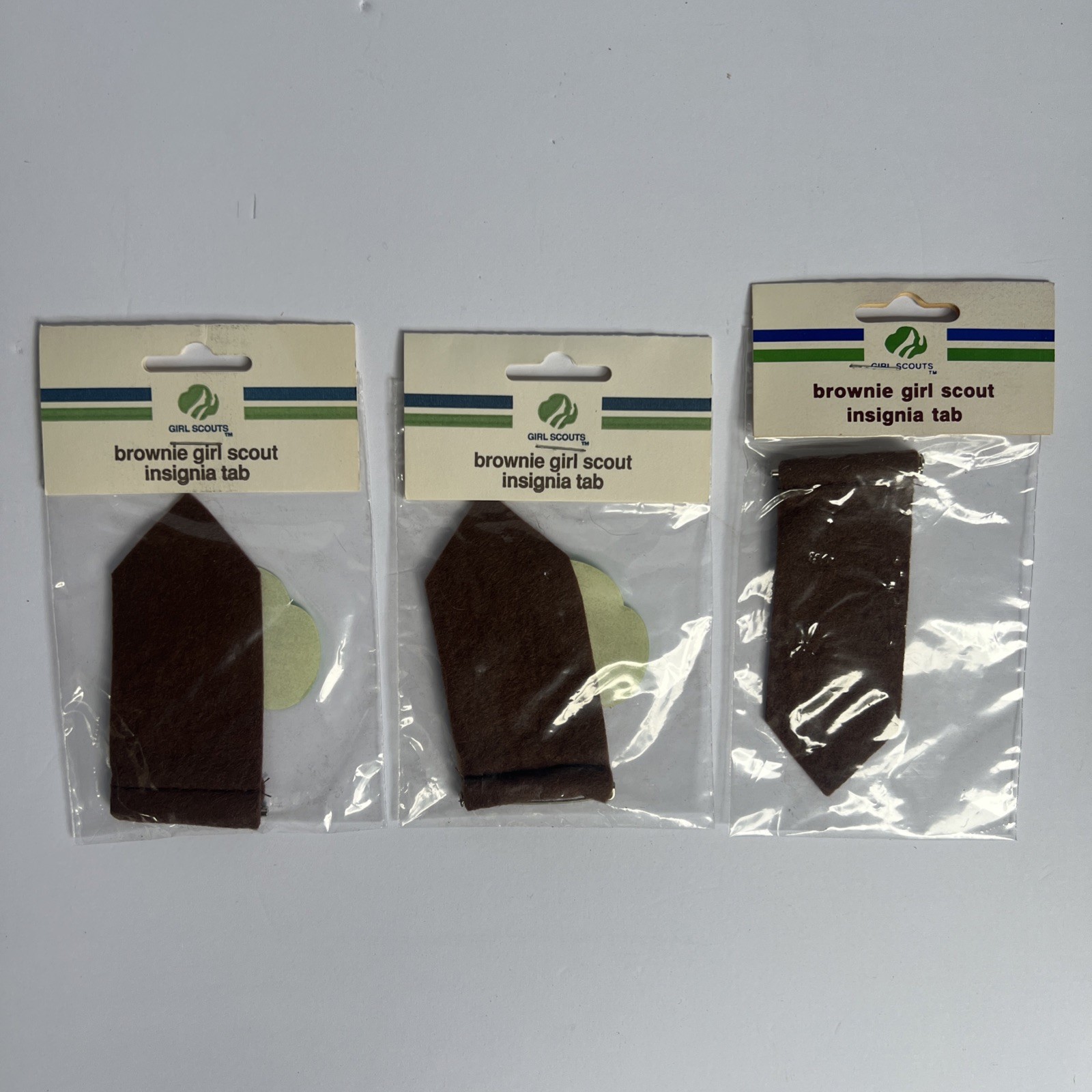 VTG Girl Scouts Brownie Insignia Tab Set 3 NOS USA Made For Sash Vest Uniform