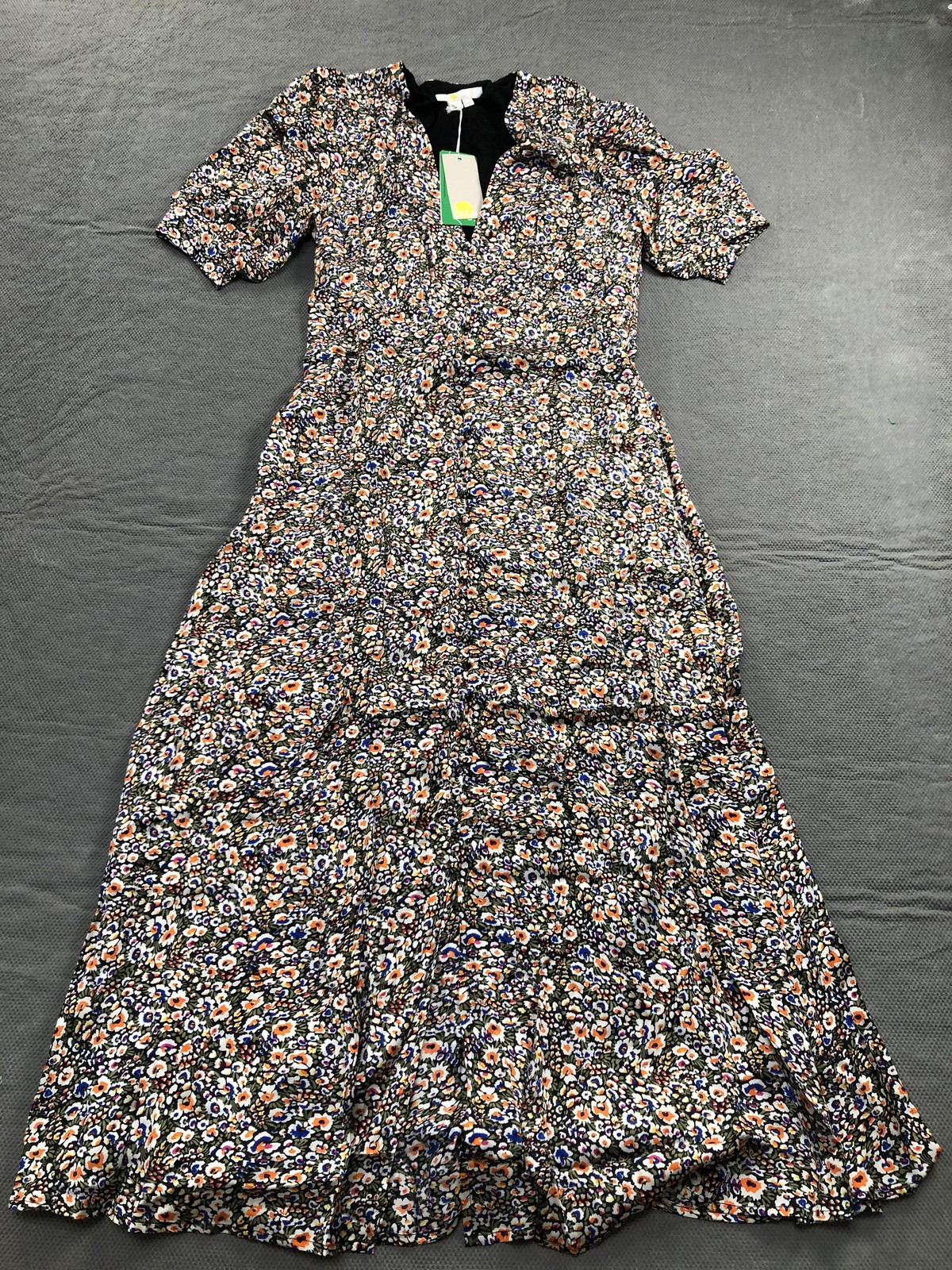 Boden Dress Womens 8 Multicolor Floral V Neck Puff Sleeve Maxi Fit Flare NWT