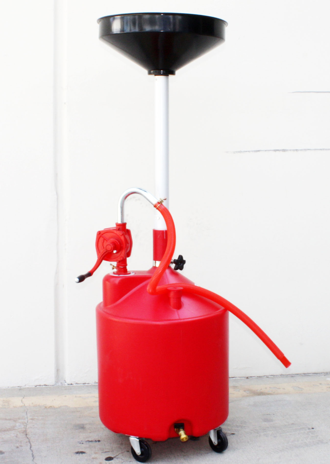 20 Gallon Portable Waste Oil Drain Tank w/Rotary Hand Pump Operated Drainage RED