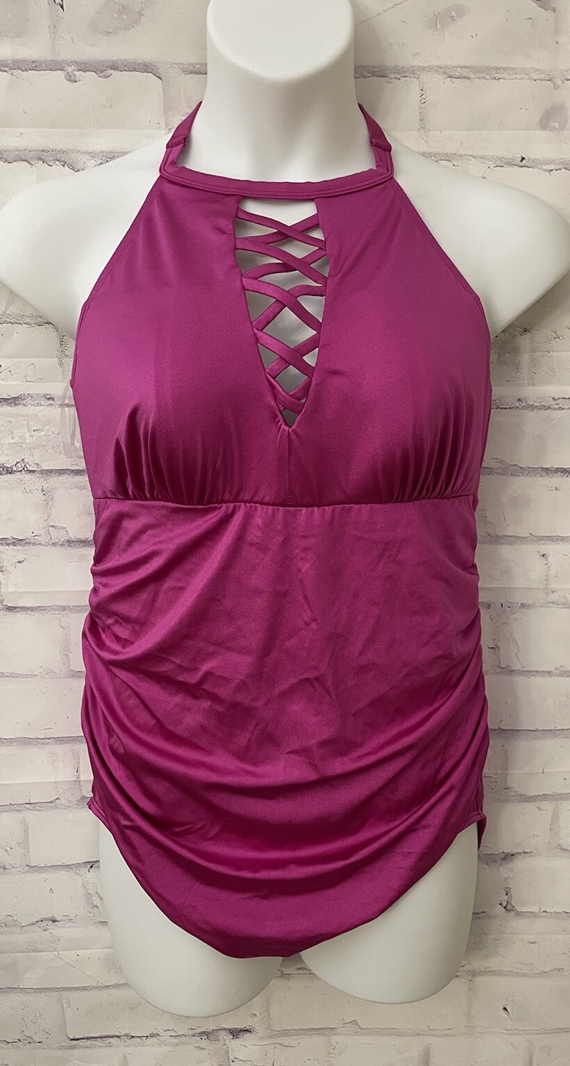 Swim By Cacique Size 16 Lightly Lined No Wire Pink High Neck One Piece Flaw New Swim By Cacique Size 16 Lightly Lined No Wire Pink High Neck One Piece Flaw New